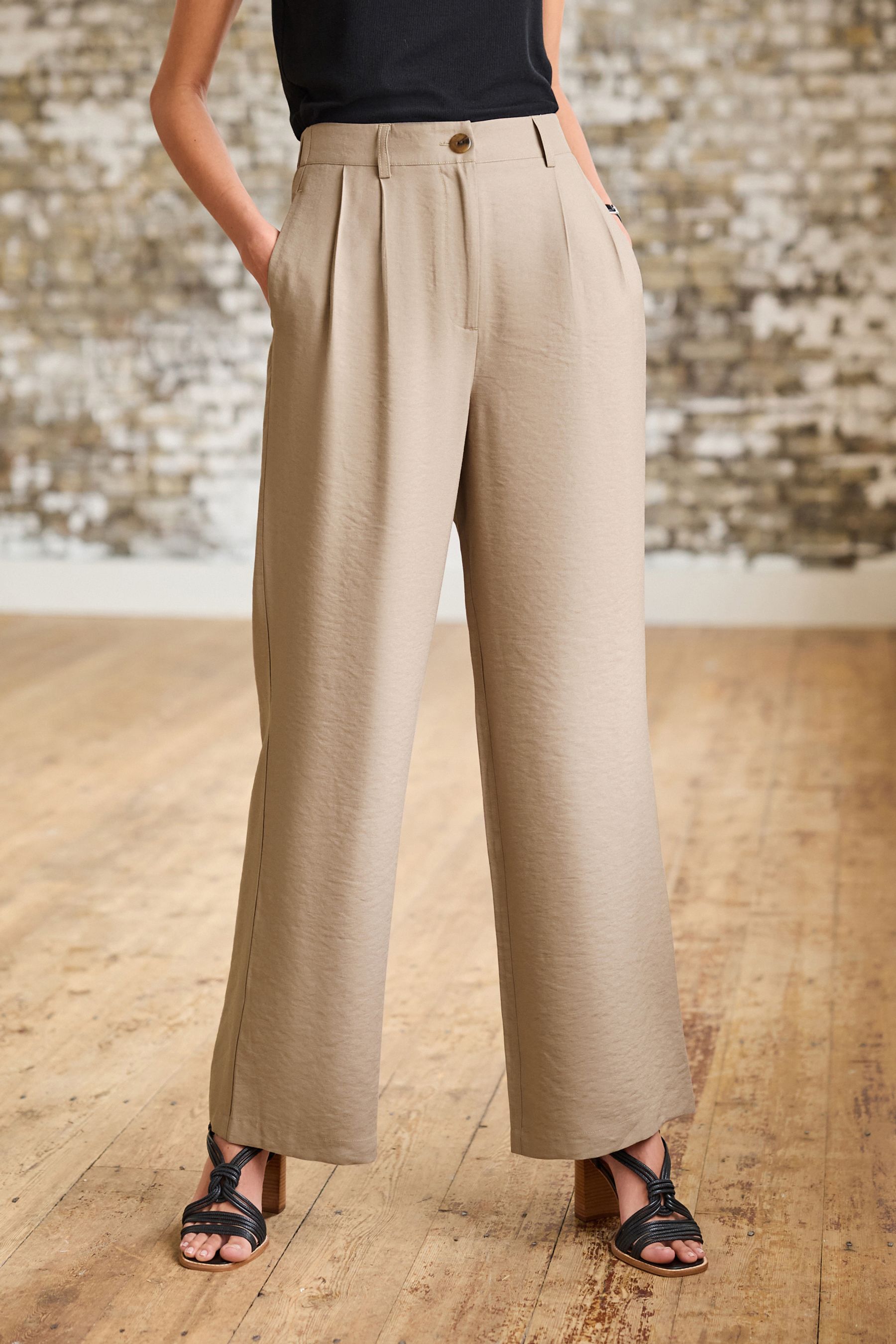 Buy Mink Brown Tailored Elastic Back Wide Leg Trousers from Next Luxembourg