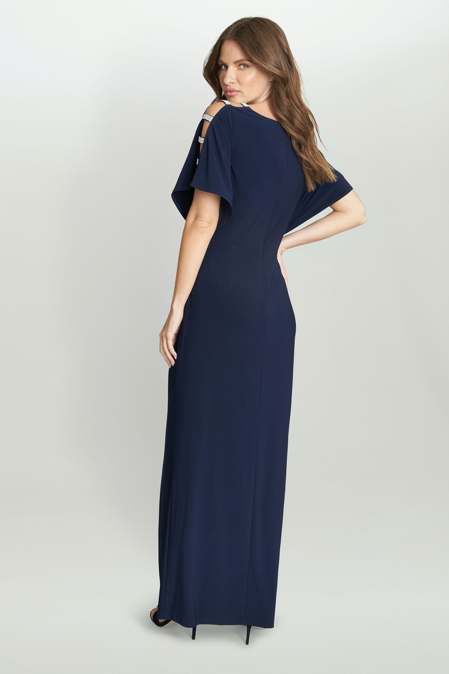 Buy Gina Bacconi Blue Pascale Long Knot Front Jersey Dress With Front Slit Ladder Embellishment Detail On Sleeves from Next Luxembourg