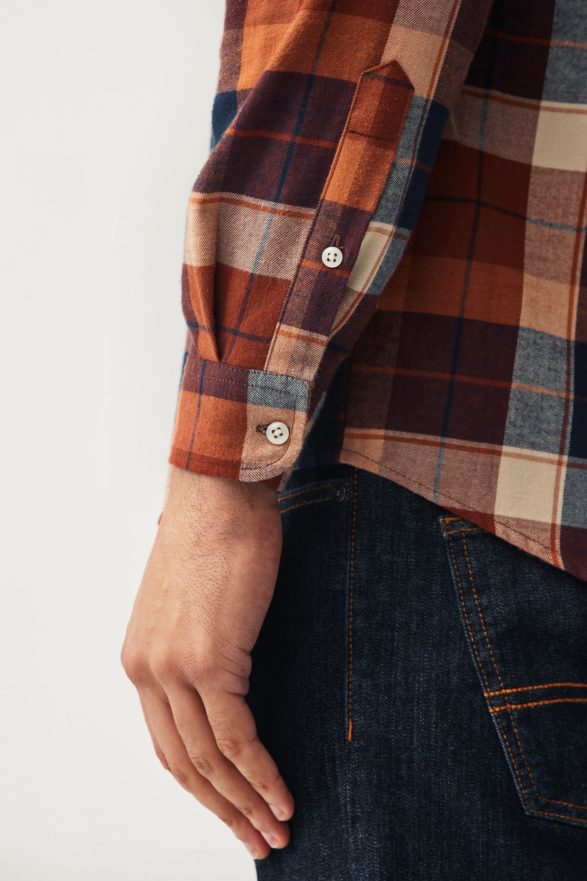 Rust Orange Signature Brushed Flannel Check Shirt - Image 6 of 9