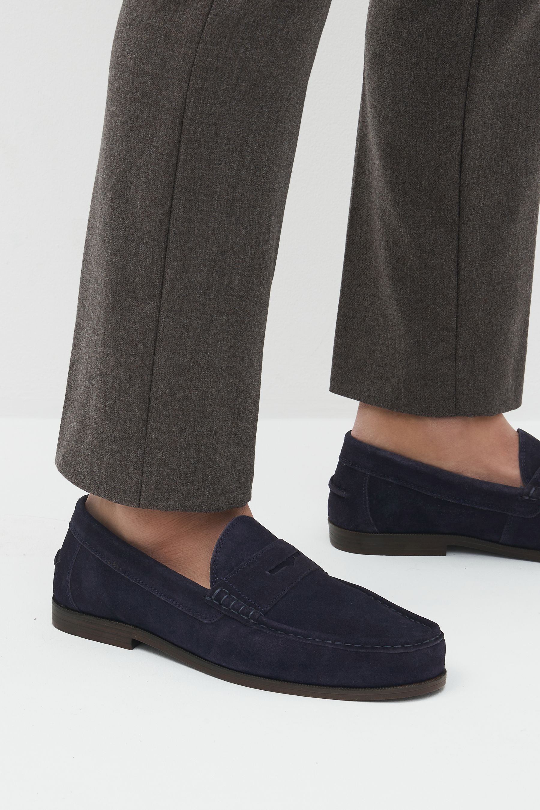 Buy Navy Blue Suede Wide Fit Penny Loafers from Next Luxembourg