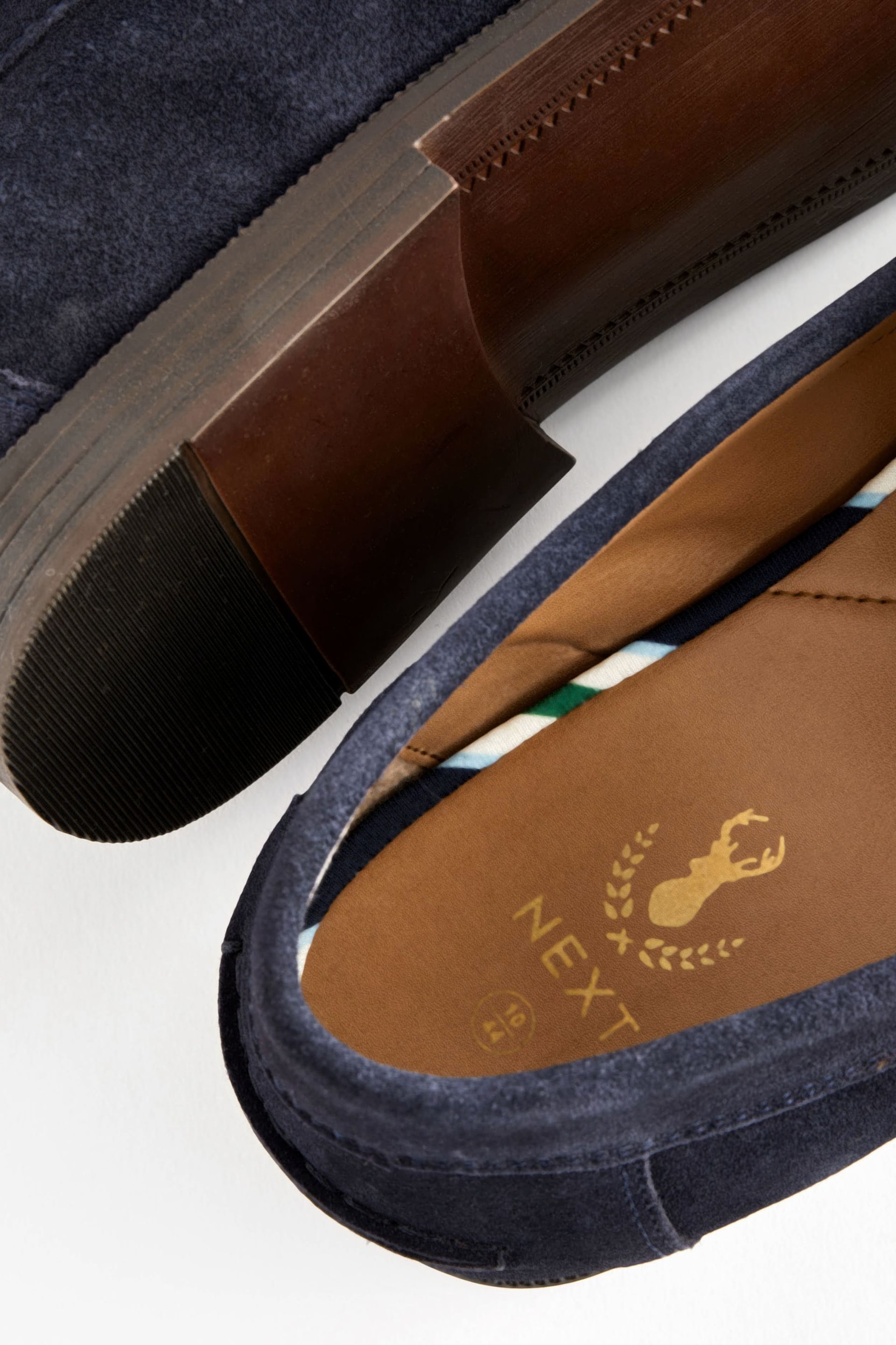 Navy Blue Suede Wide Fit Penny Loafers - Image 5 of 6