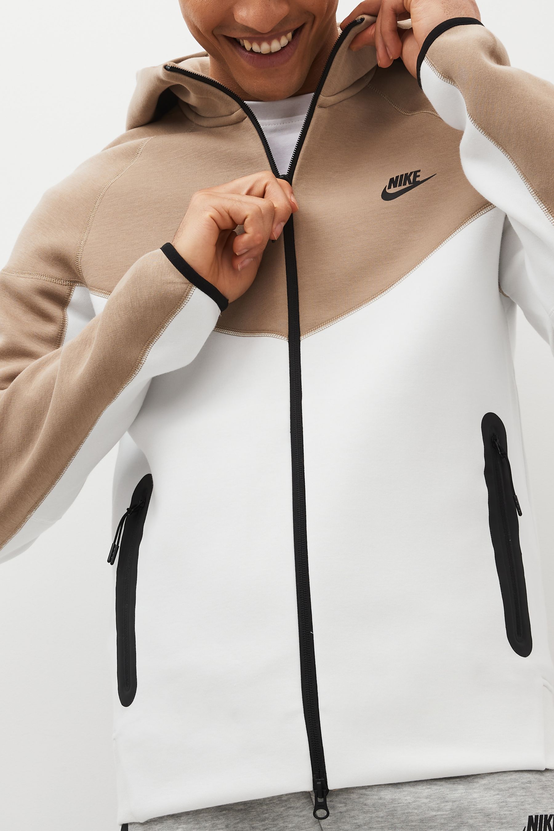 Buy Nike Khaki White Tech Fleece Zip Up Hoodie from Next Luxembourg