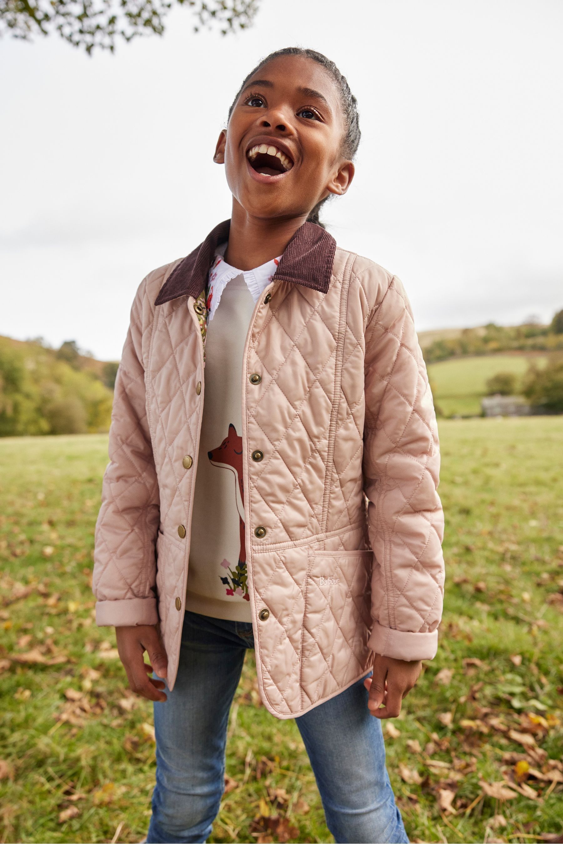Barbour Pink Girls Woodland Forest Liddesdale Quilted Jacket