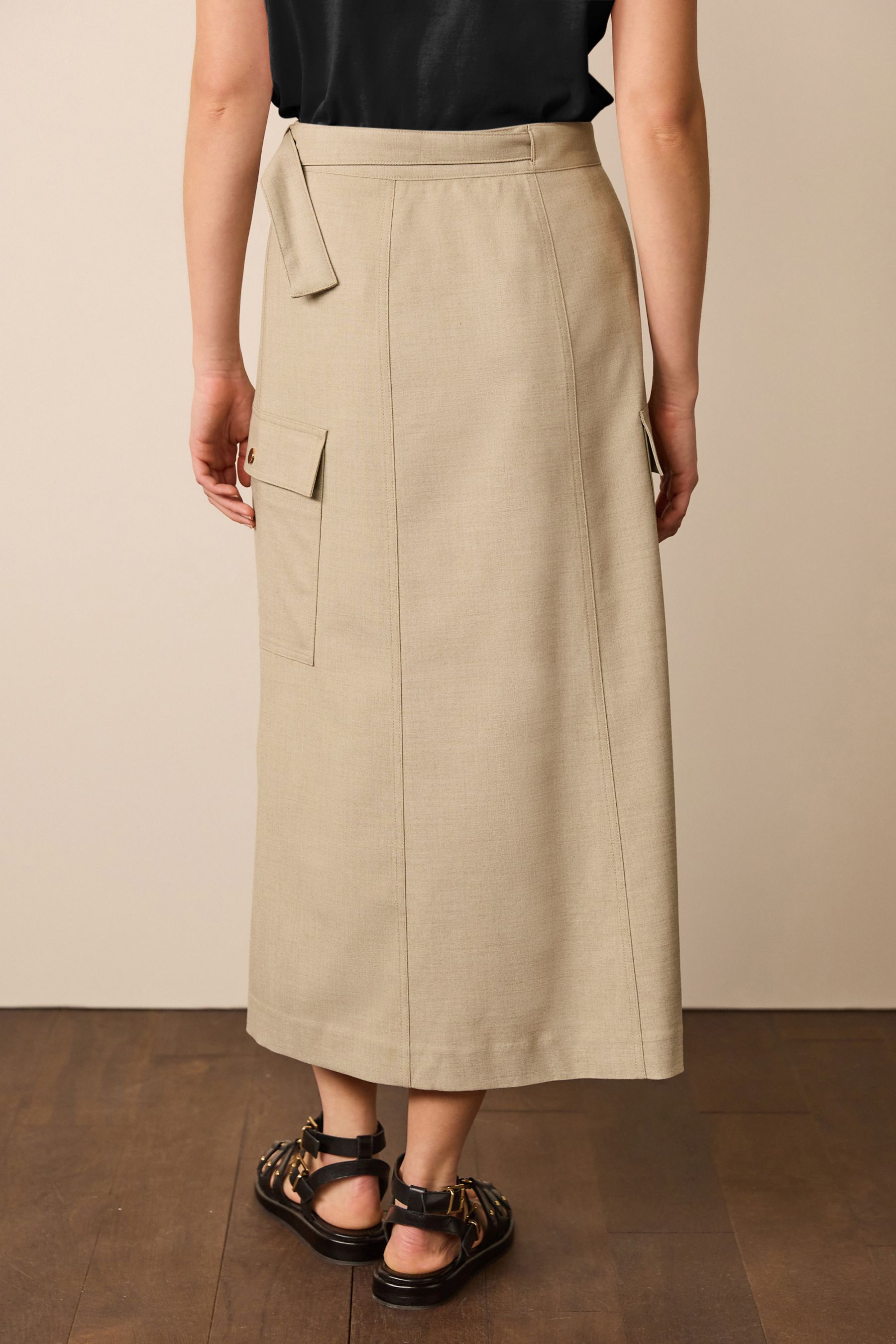 Buy Natural Tailored Utility Detail Midi Skirt from Next Germany