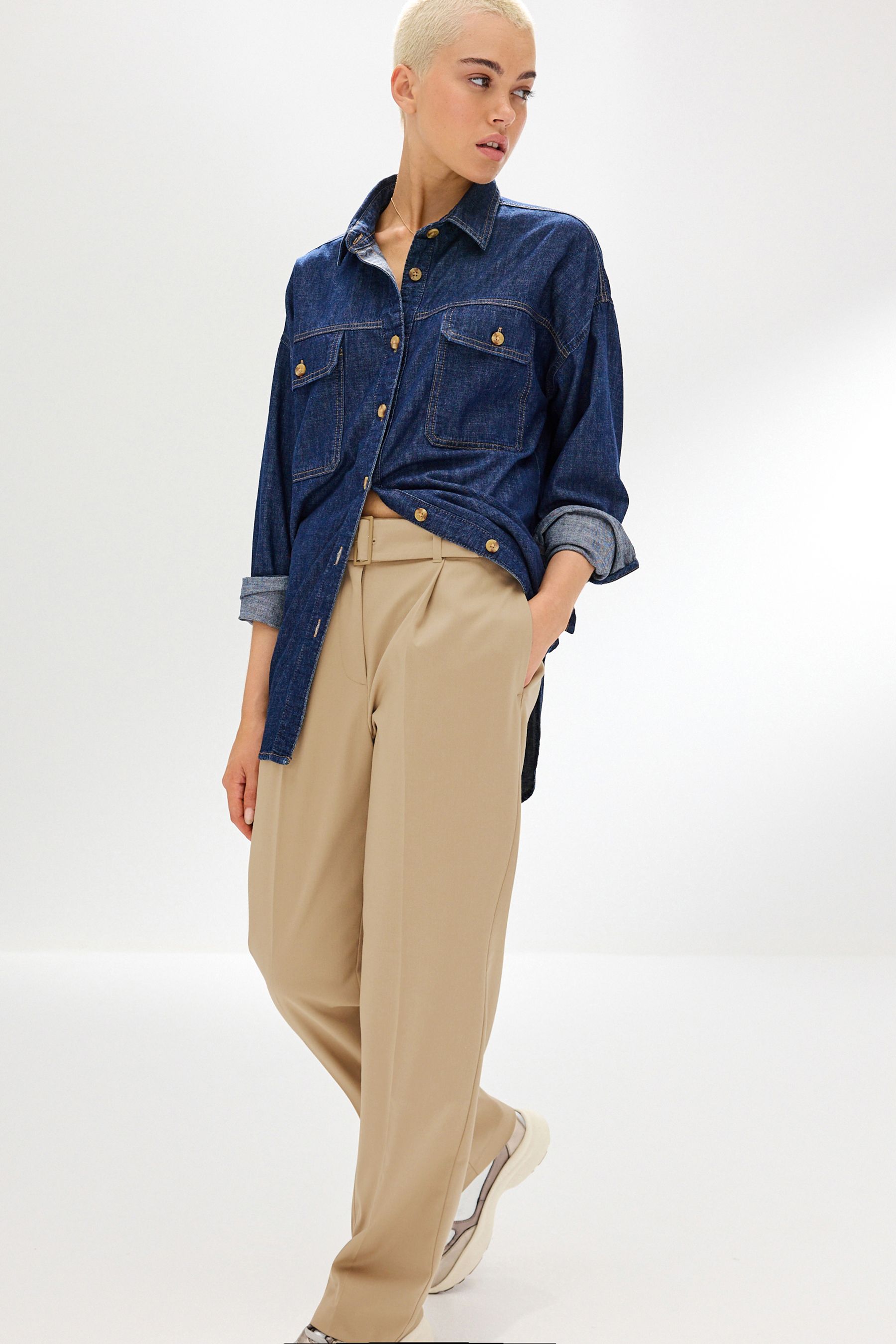 Buy Natural Tailored Straight Leg Belted Trousers from Next Luxembourg
