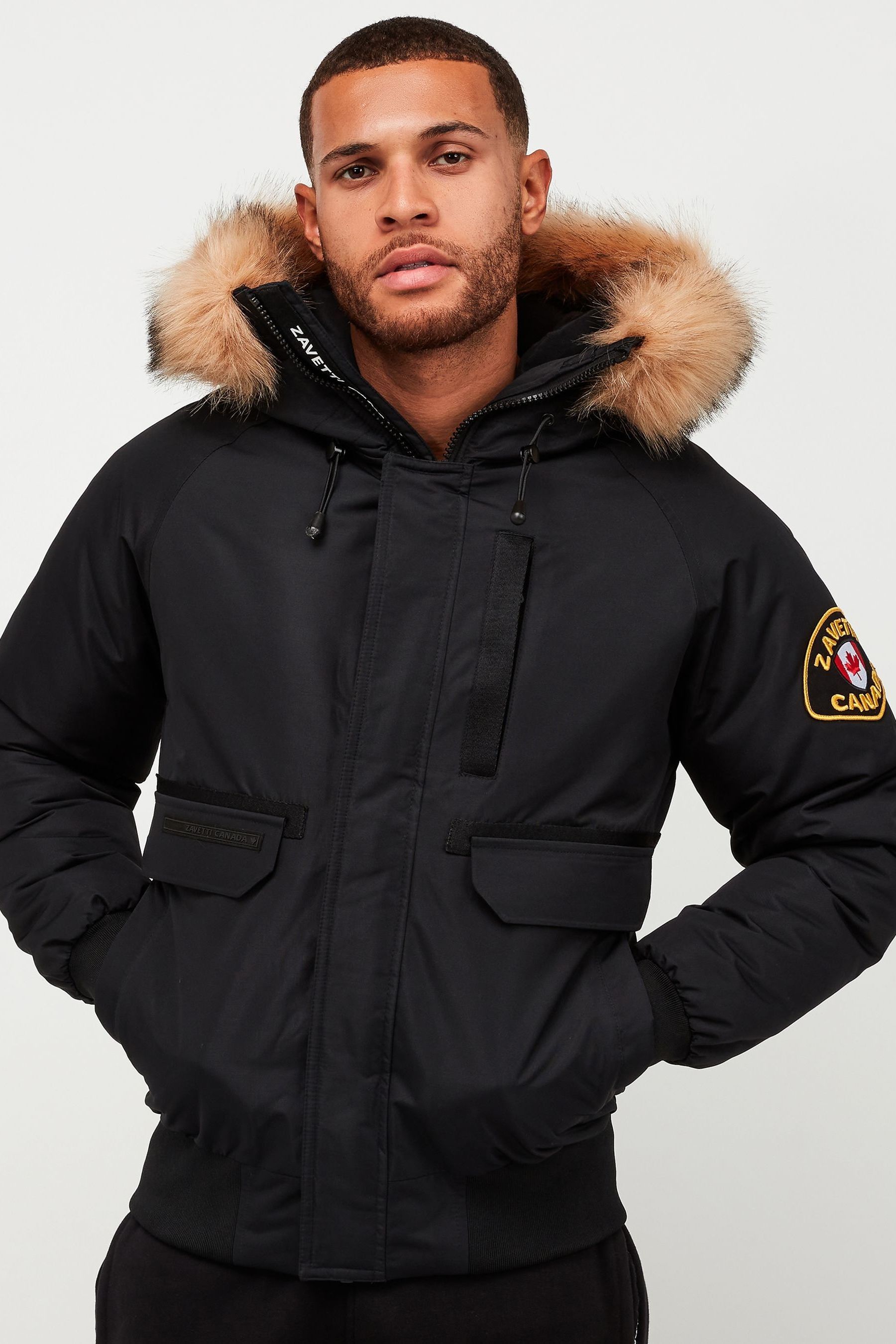 Black fur hooded bomber jacket cheap