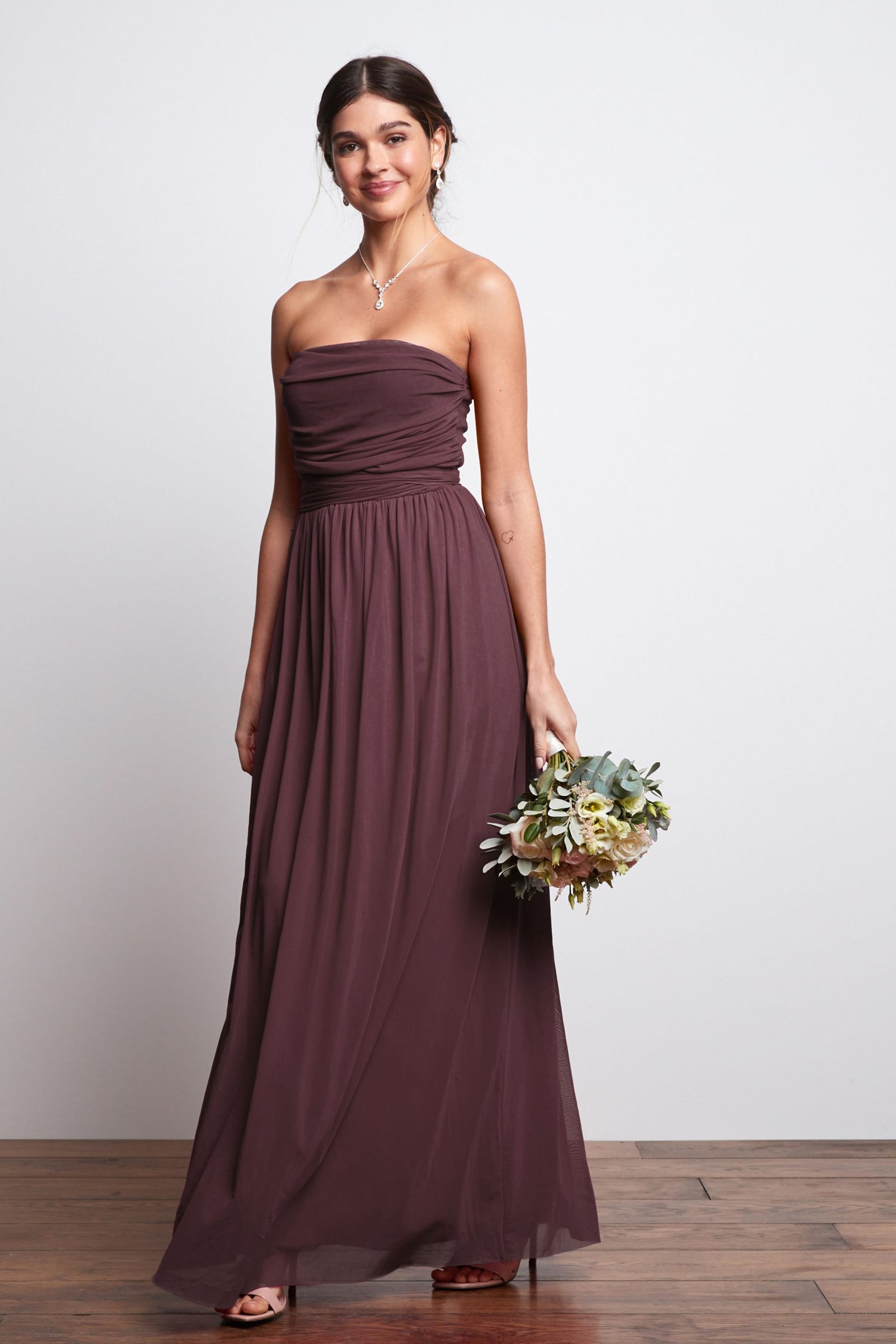 Berry Red Mesh Multiway Bridesmaid Wedding Maxi Dress - Image 1 of 10