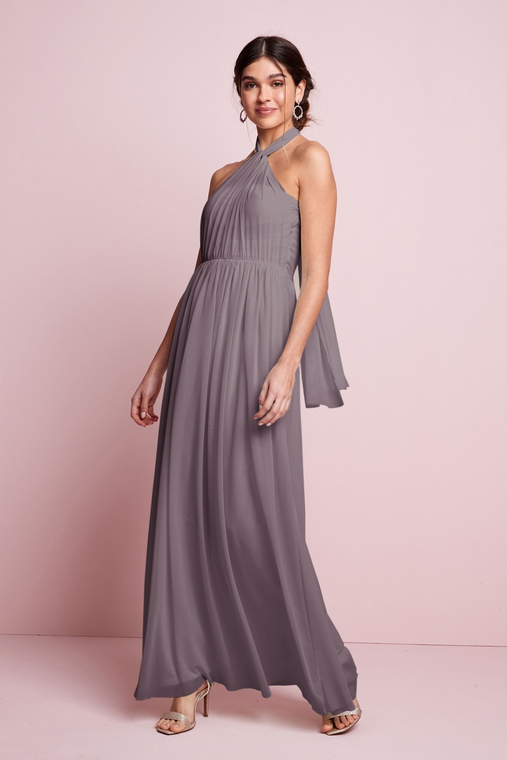 Mauve Purple Mesh Multiway Bridesmaid Wedding Maxi Dress - Image 5 of 12