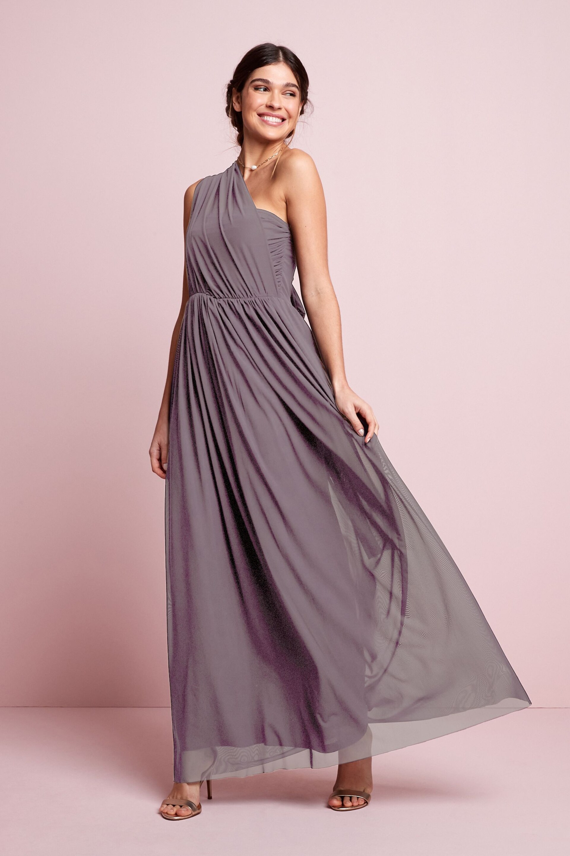 Mauve Purple Mesh Multiway Bridesmaid Wedding Maxi Dress - Image 6 of 12