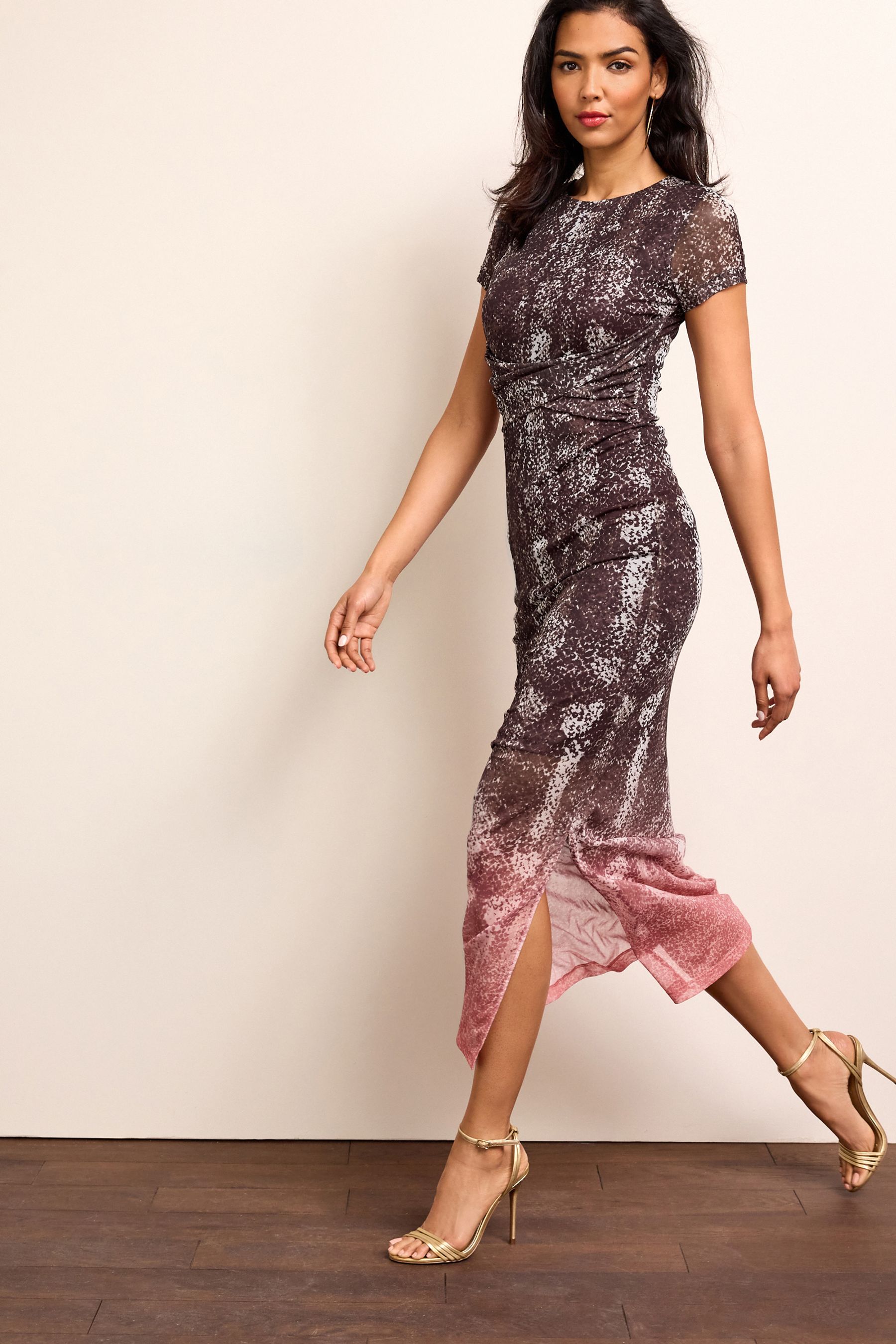 Buy Pink Ombre Snake Print Short Sleeve Mesh Midi Dress from Next Luxembourg