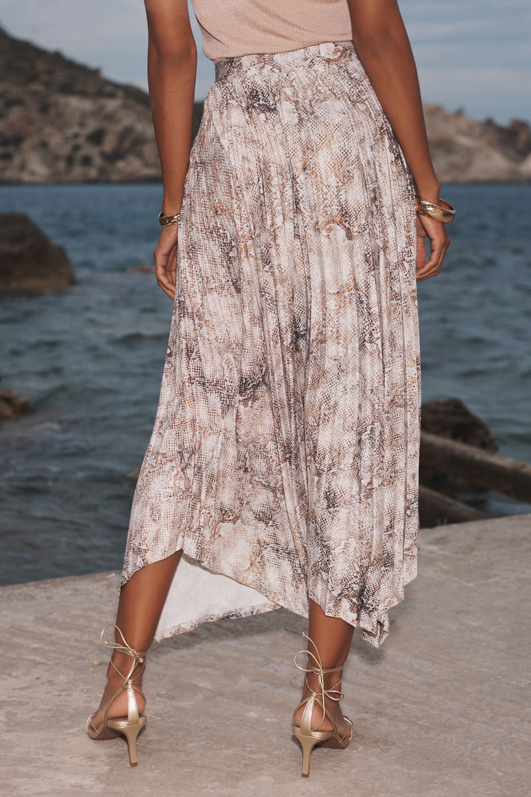 Buy Snake Print Asymmetric Pleated Midi Skirt from Next Luxembourg