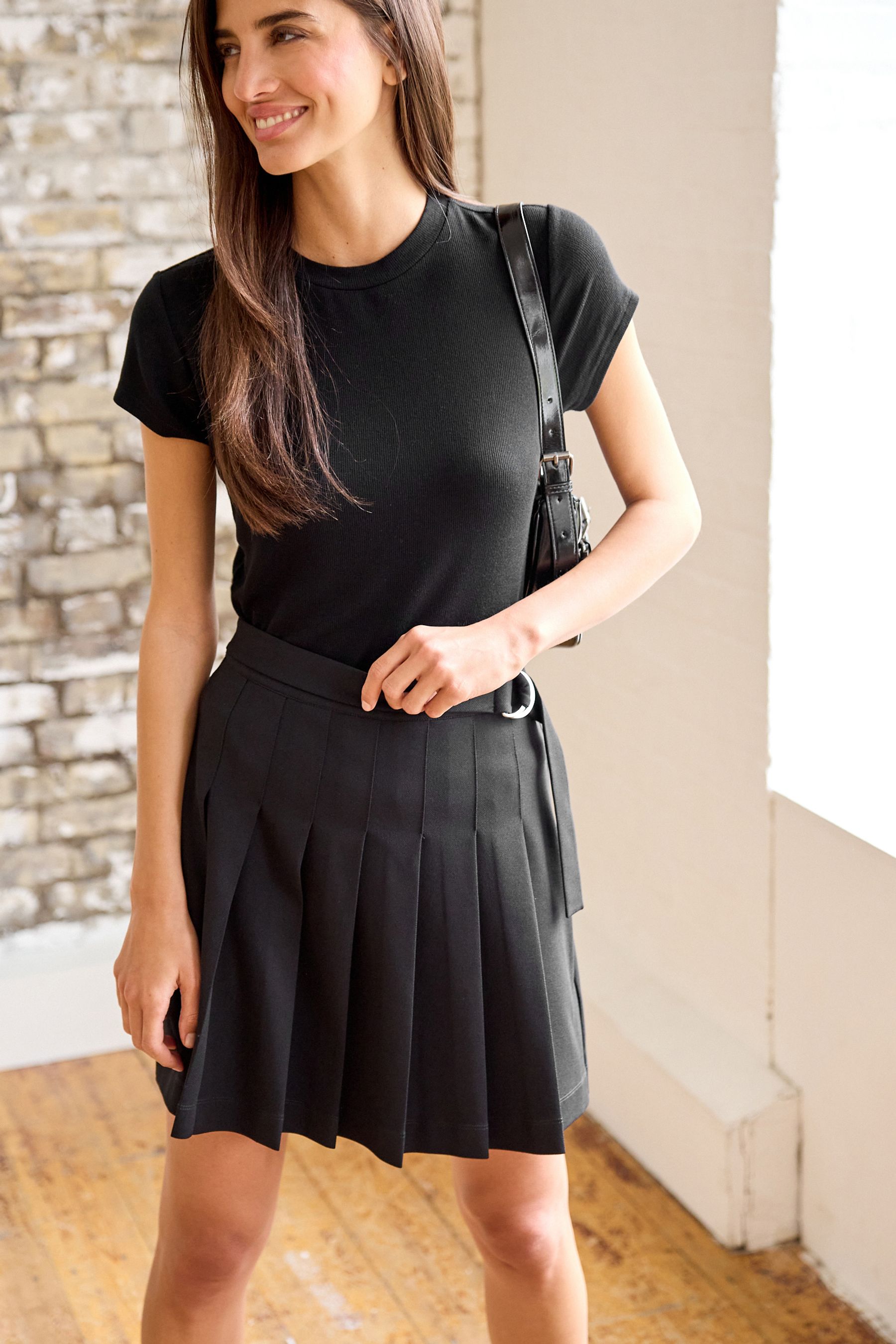Black knife pleated mini skirt cheap