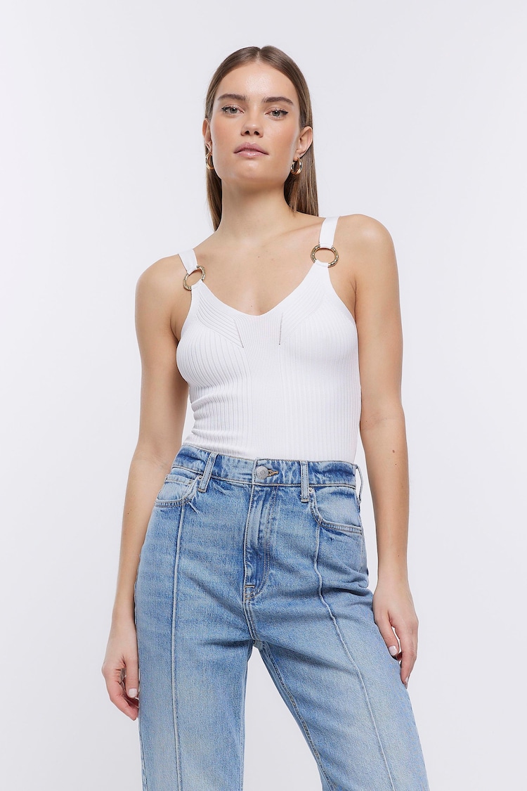 River Island White Rib Hardware Vest - Image 1 of 6