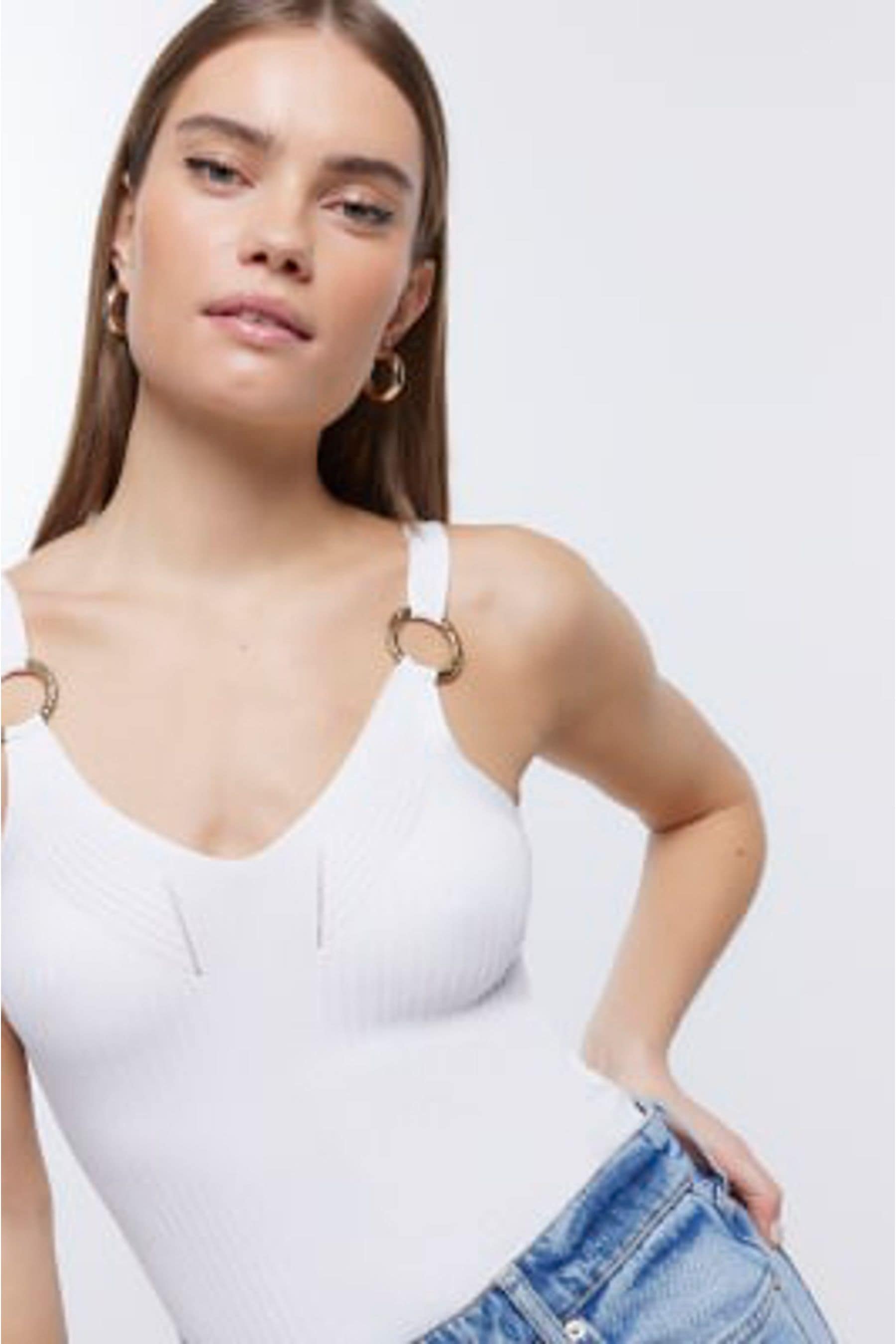 Buy River Island White Rib Hardware Vest from the Next UK online shop