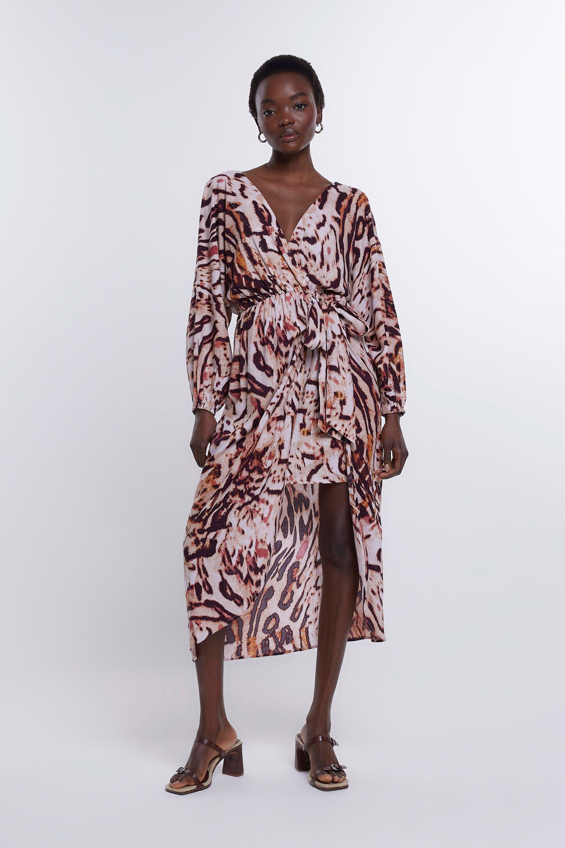 Leopard print wrap midi dress sale