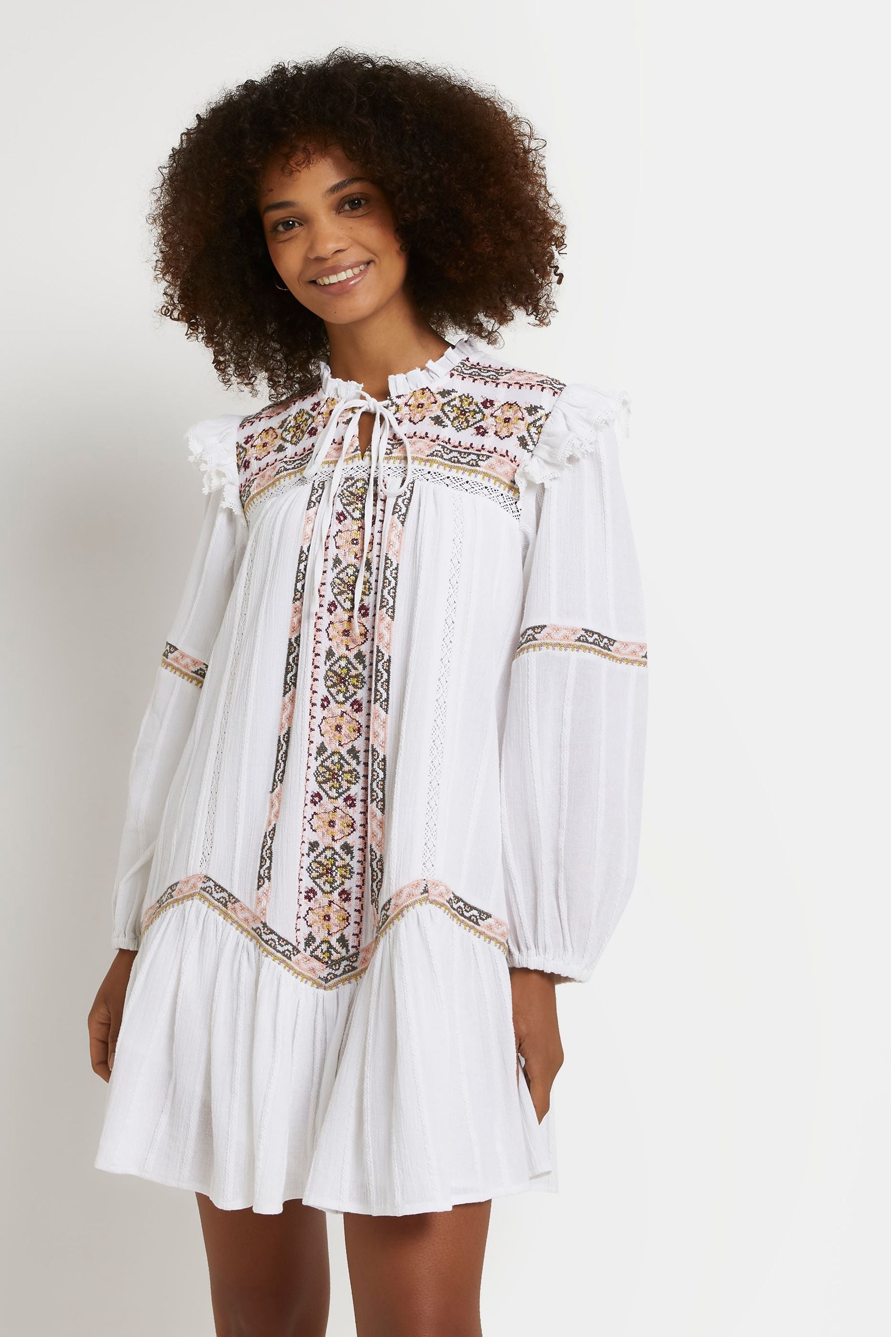 River island embroidered dress best sale