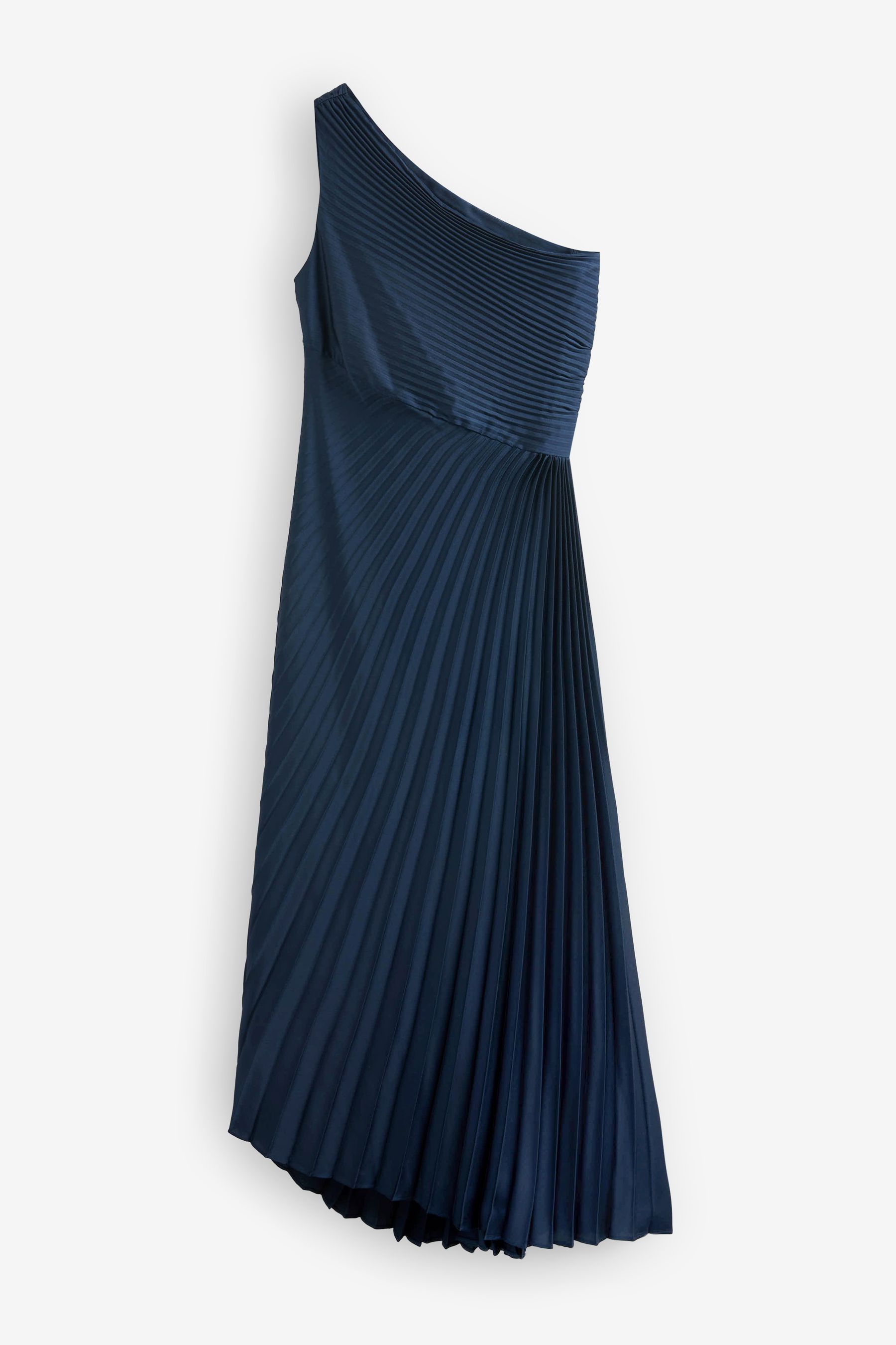 Buy Navy Blue One Shoulder Satin Pleated Midi Dress from Next Luxembourg
