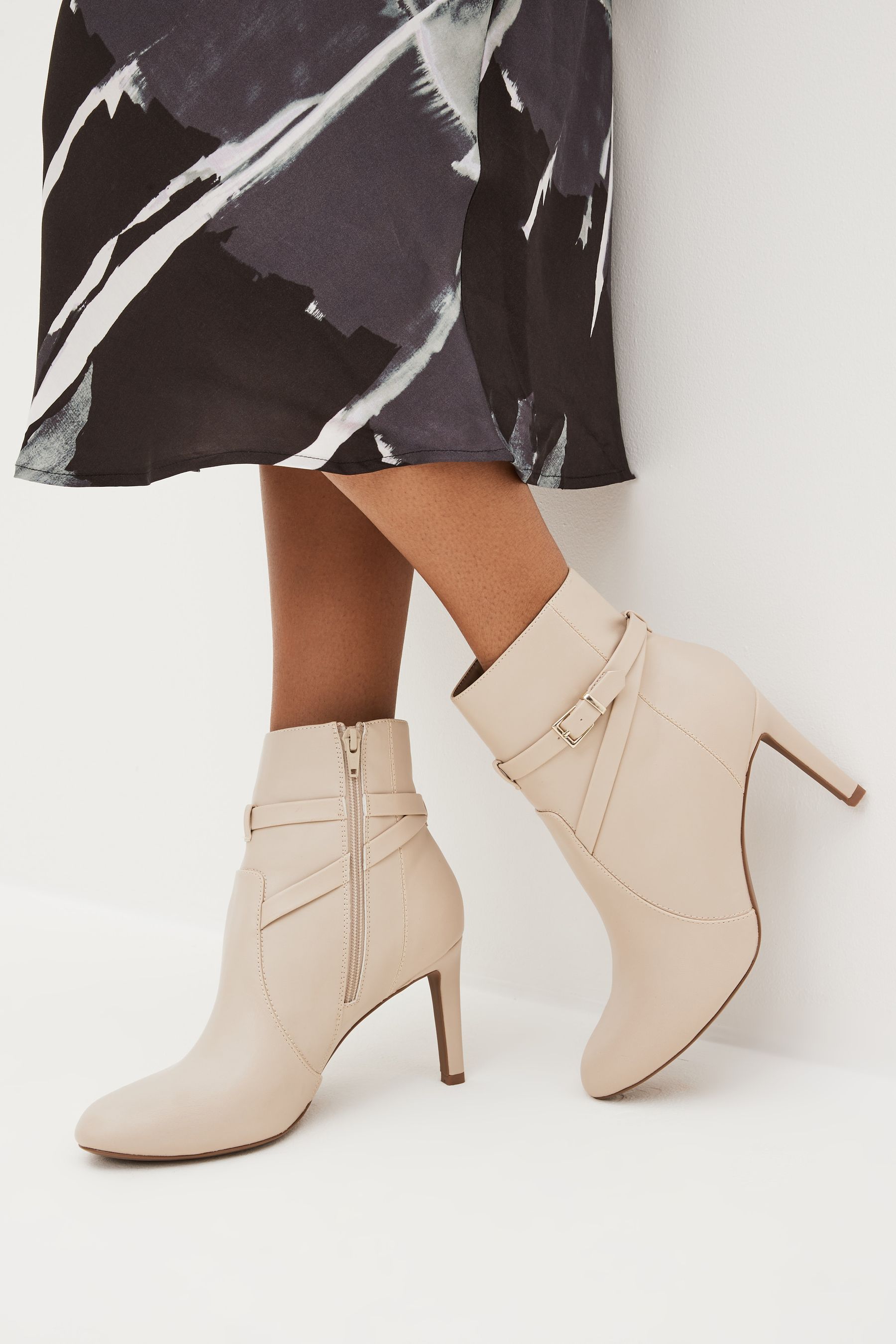 Buy Cream Regular Wide Fit Forever Comfort Buckle Detail Heeled Ankle Boots from Next Luxembourg