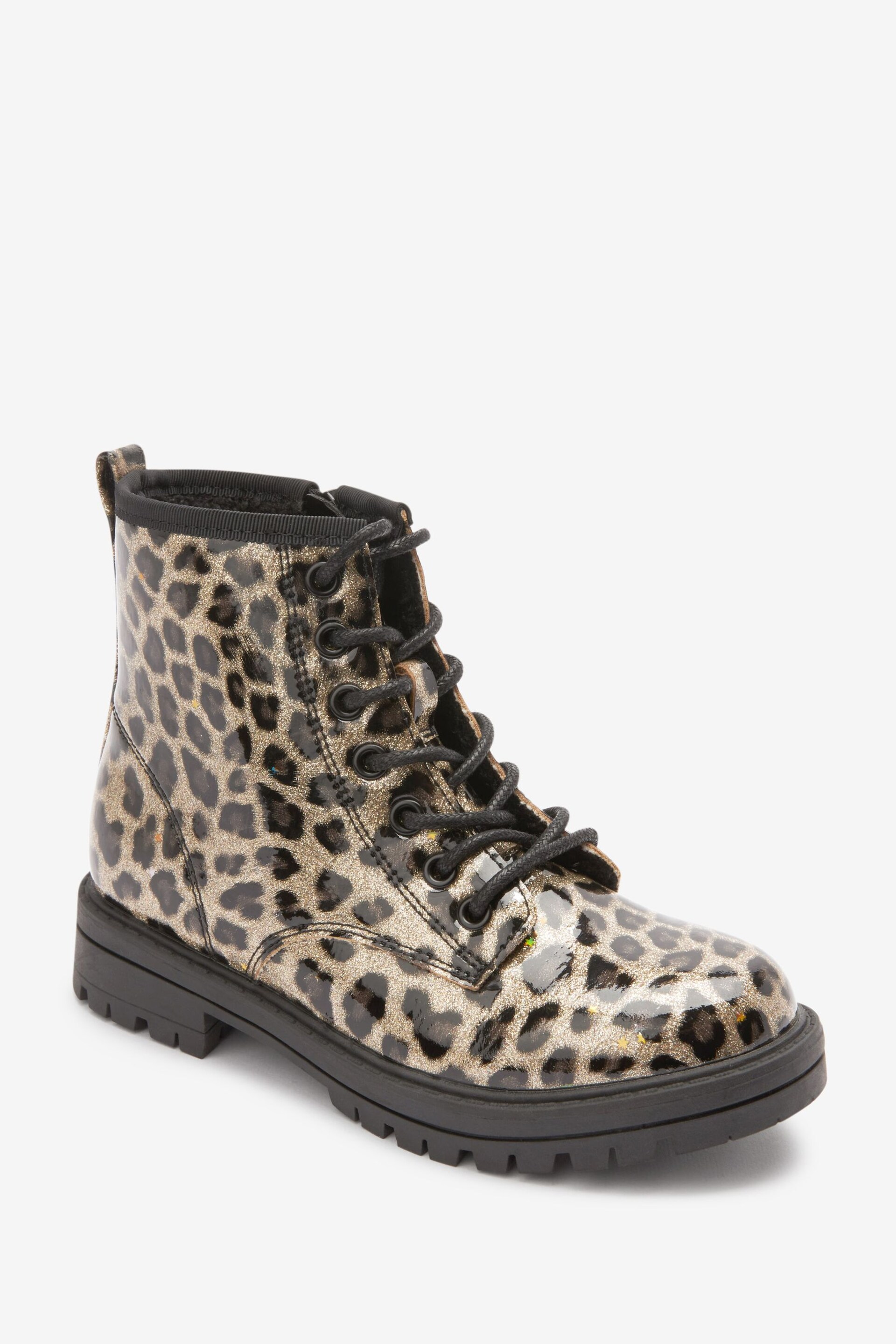 Leopard Print Standard Fit (F) Warm Lined Lace-Up Boots - Image 3 of 11