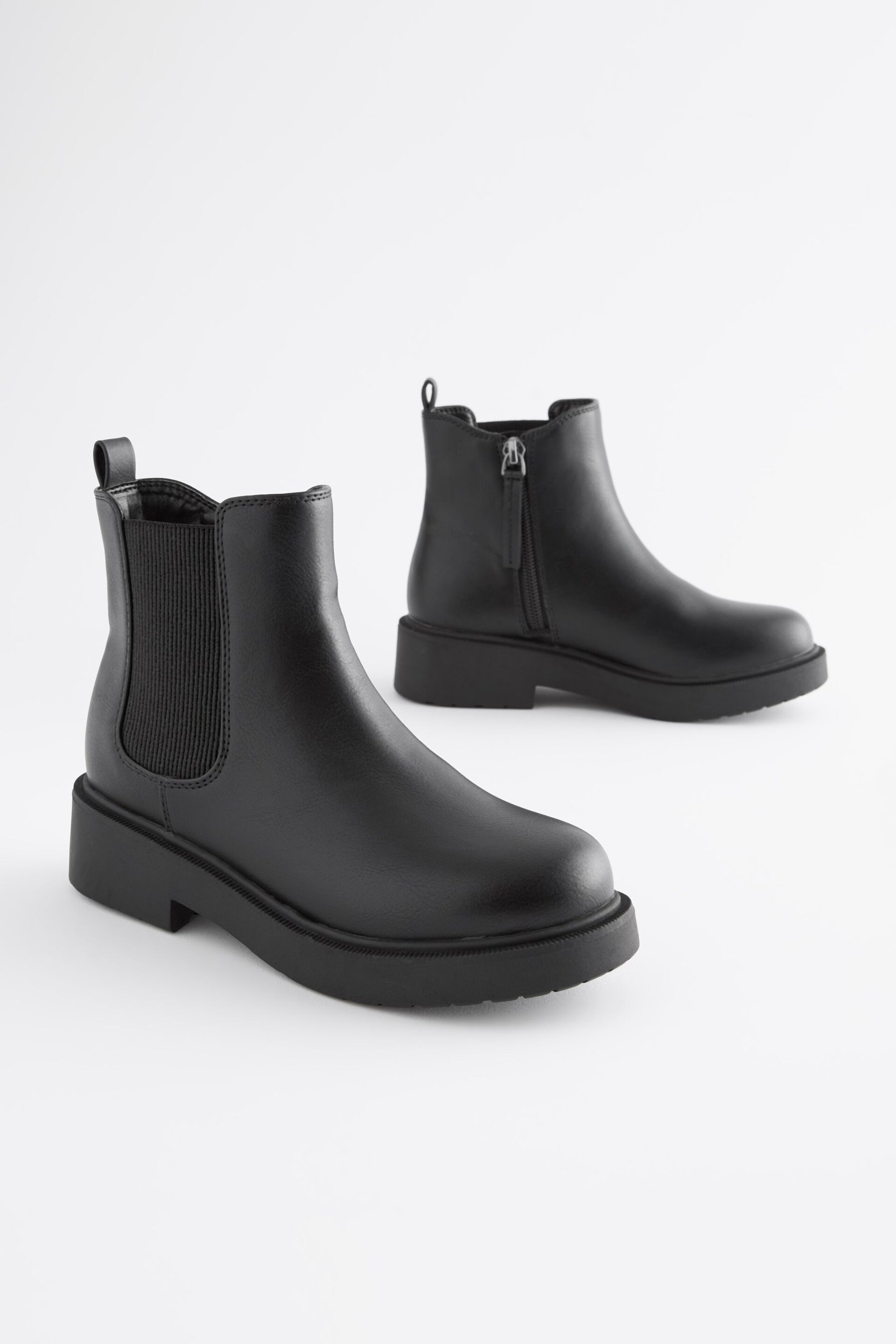 Matt Black Wide Fit (G) Chunky Chelsea Boots - Image 1 of 5