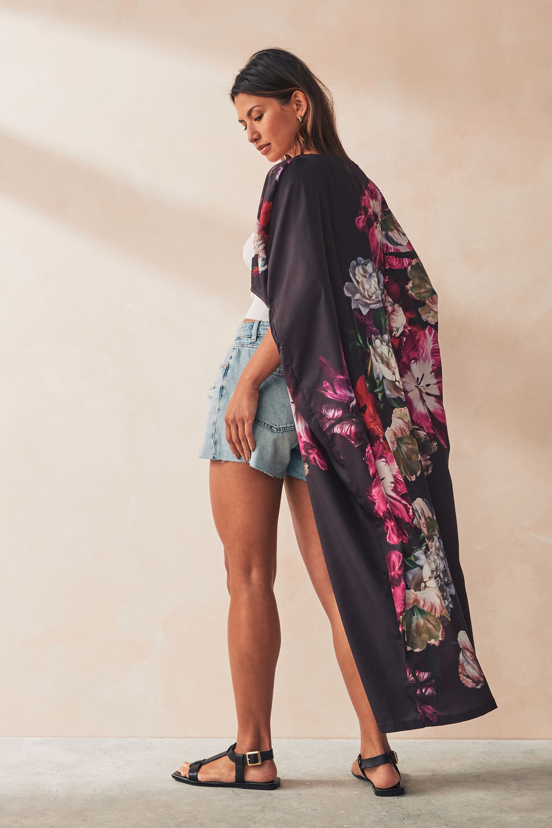Buy Black Floral Maxi Kimono Cover Up from the Next UK online shop