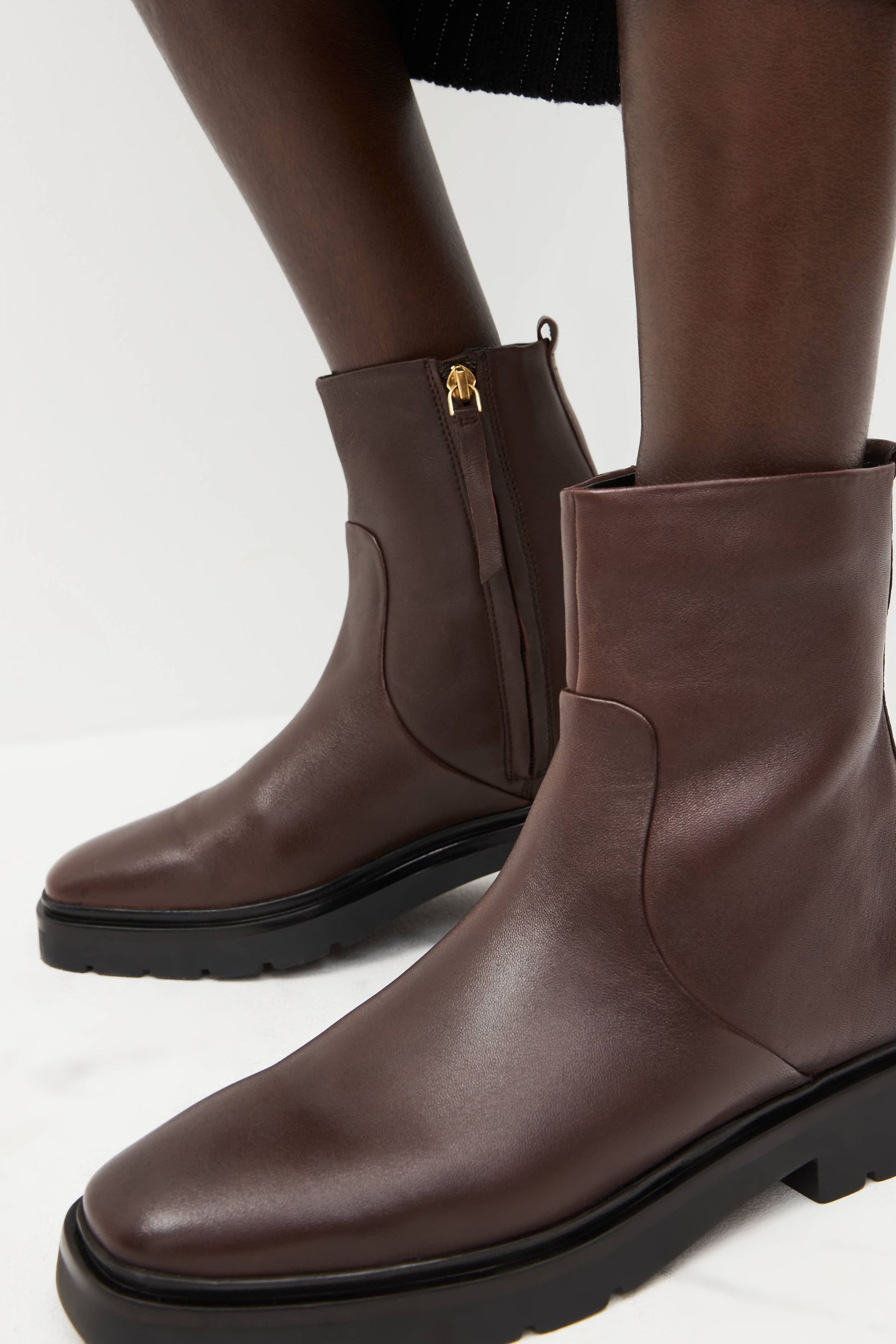Buy Chocolate Brown Forever Comfort Leather Square Toe Ankle Boots from Next Luxembourg