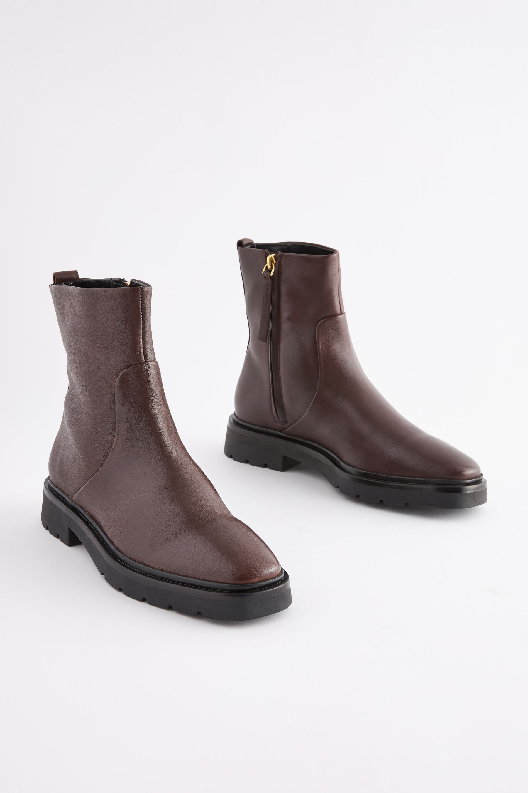 Buy Chocolate Brown Forever Comfort Leather Square Toe Ankle Boots from Next Luxembourg