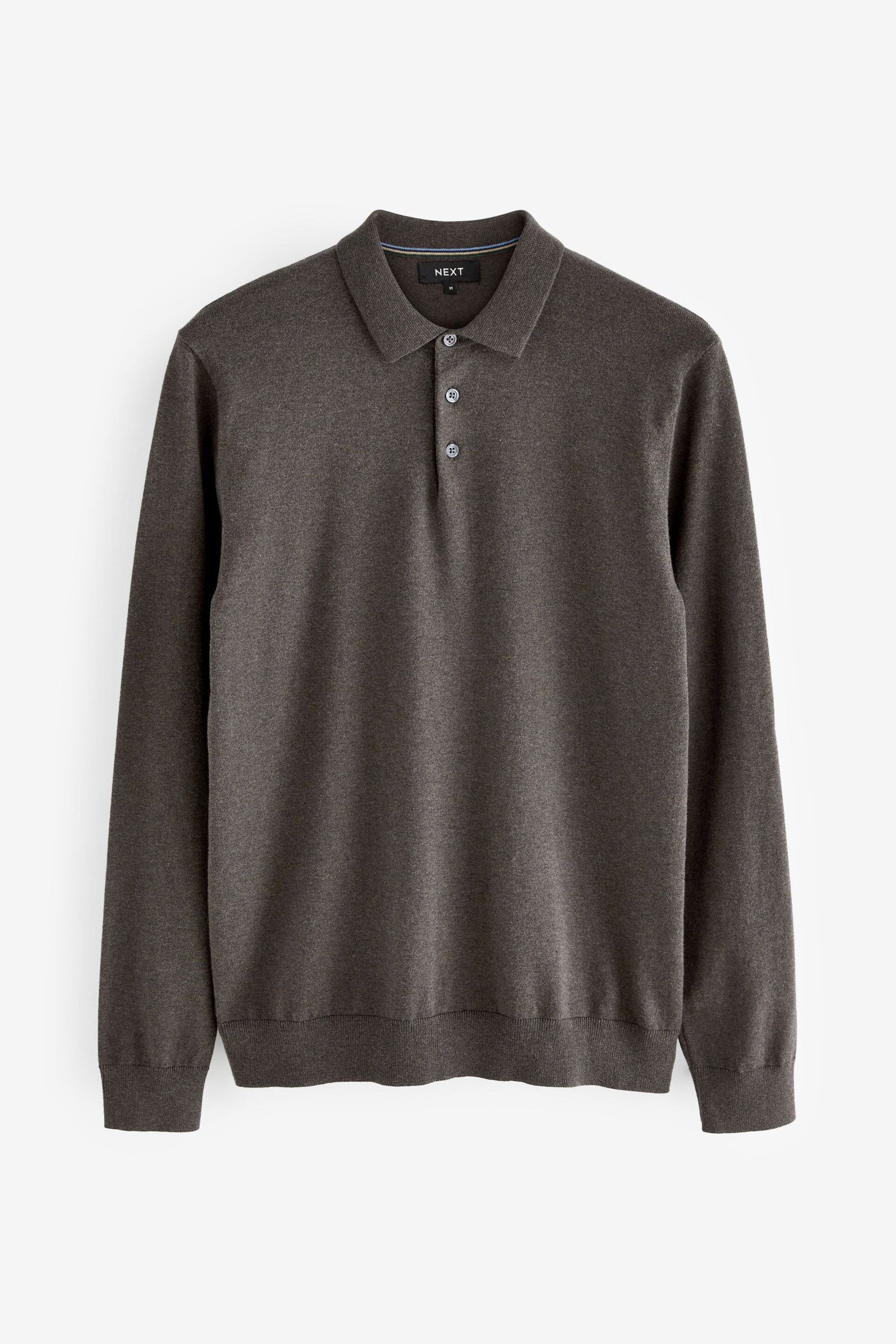 Brown/Grey Regular Knitted Long Sleeve Polo Shirt - Image 5 of 7