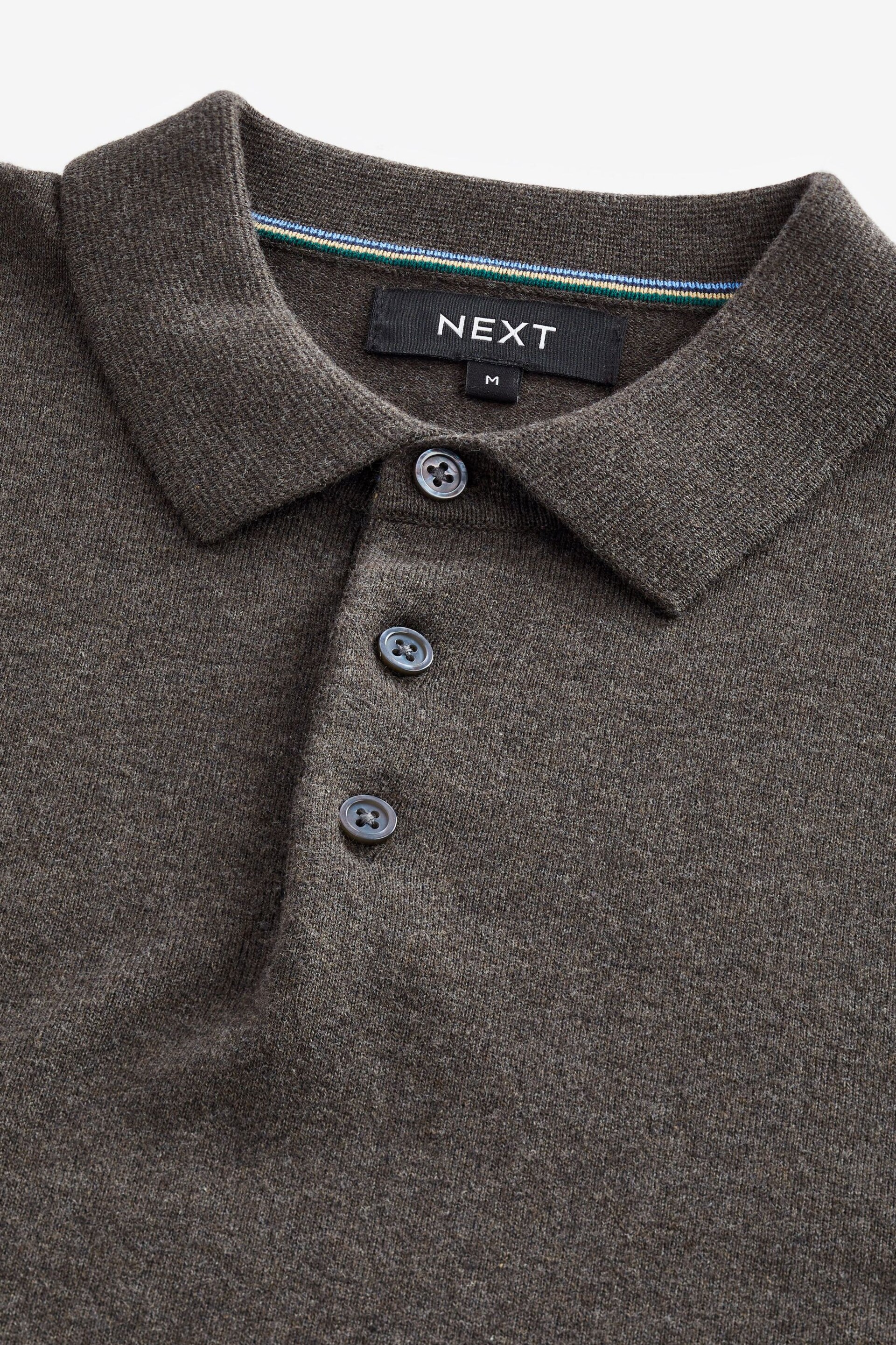 Brown/Grey Regular Knitted Long Sleeve Polo Shirt - Image 6 of 7