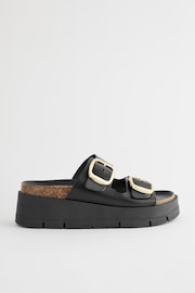 Black Forever Comfort® Leather Double Buckle Flatform Sandals - Image 3 of 8