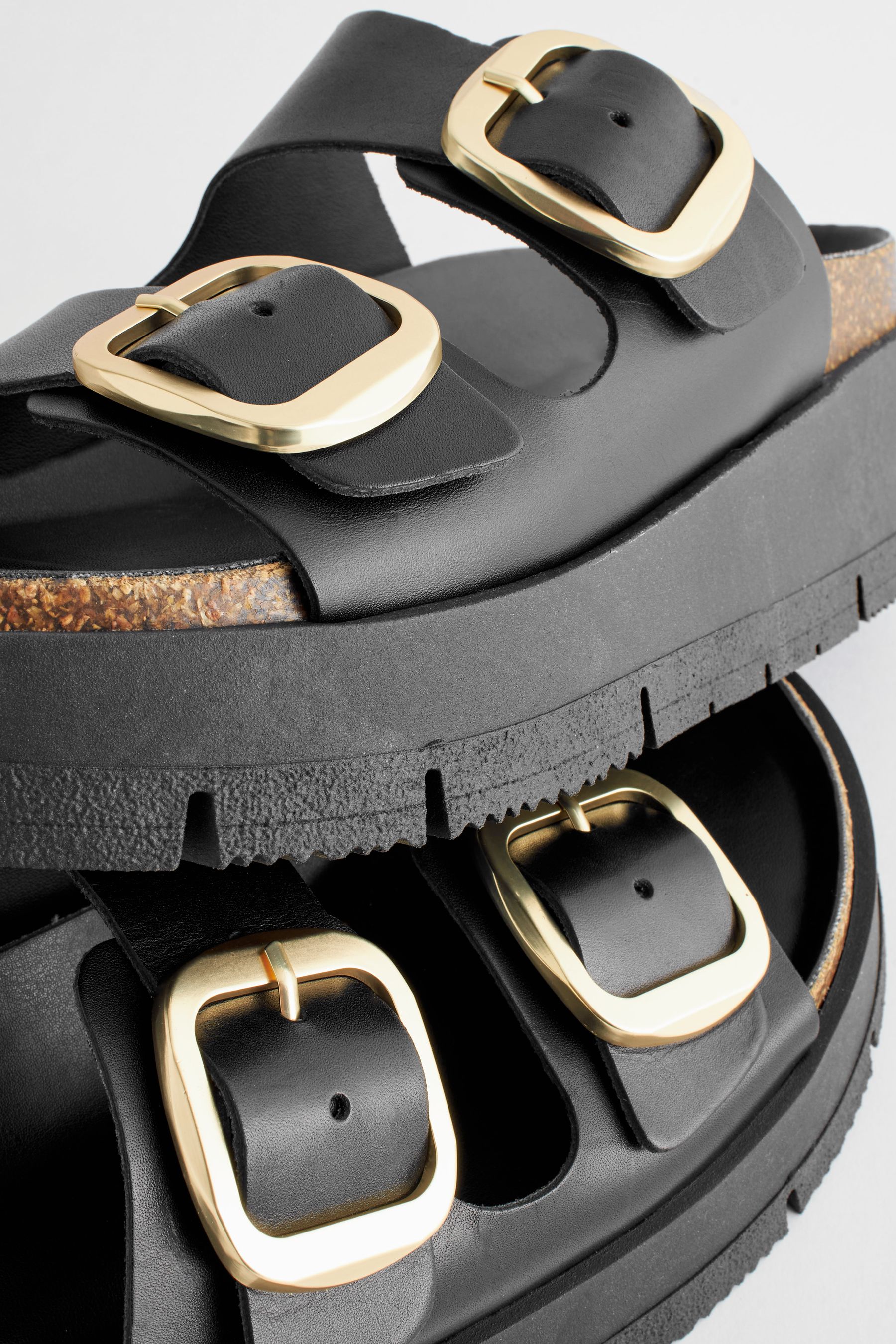 Buy Black Forever Comfort Leather Double Buckle Flatform Sandals from Next USA
