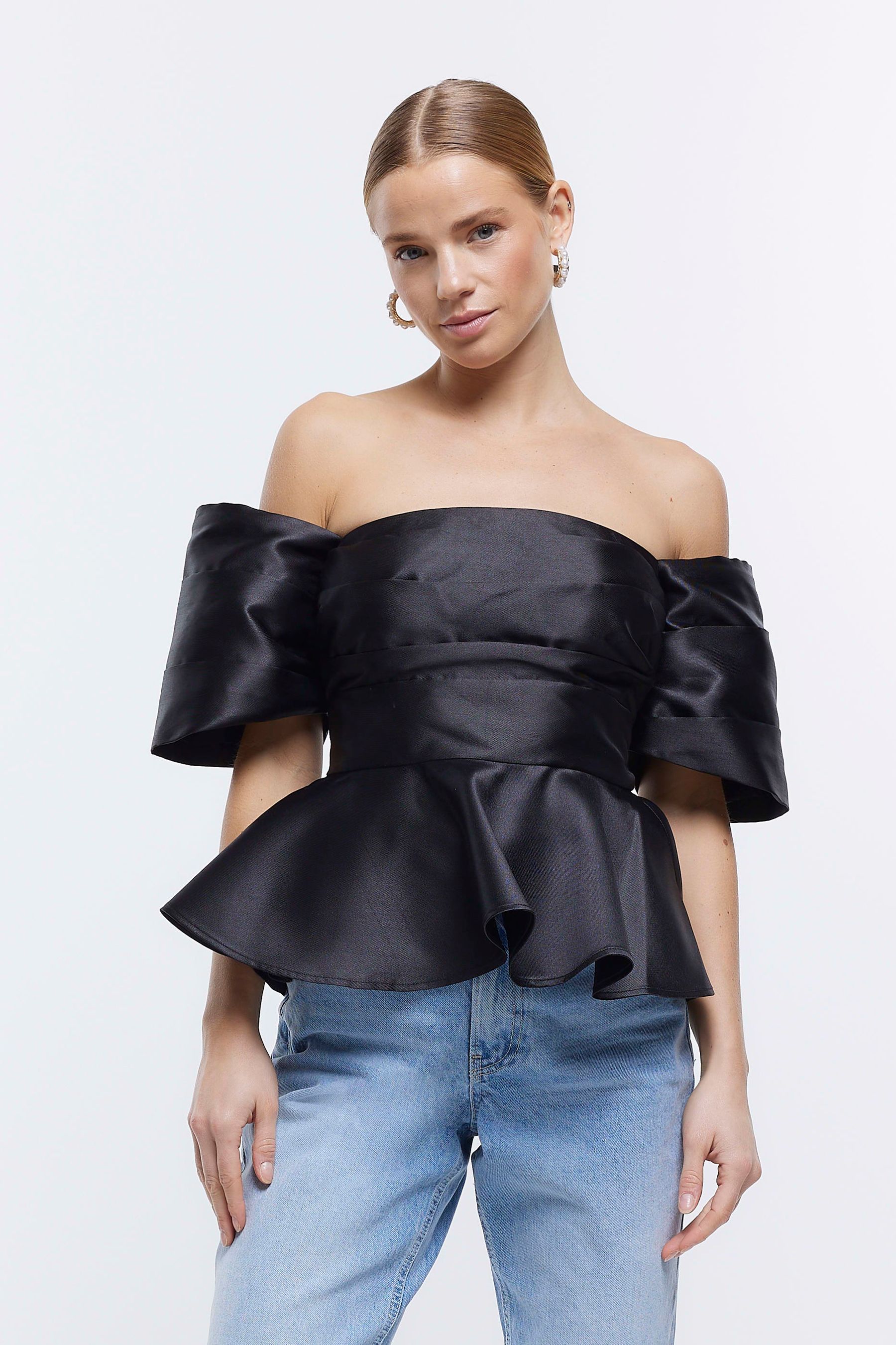 Buy River Island Black Off Shoulder Peplum Top from Next Netherlands