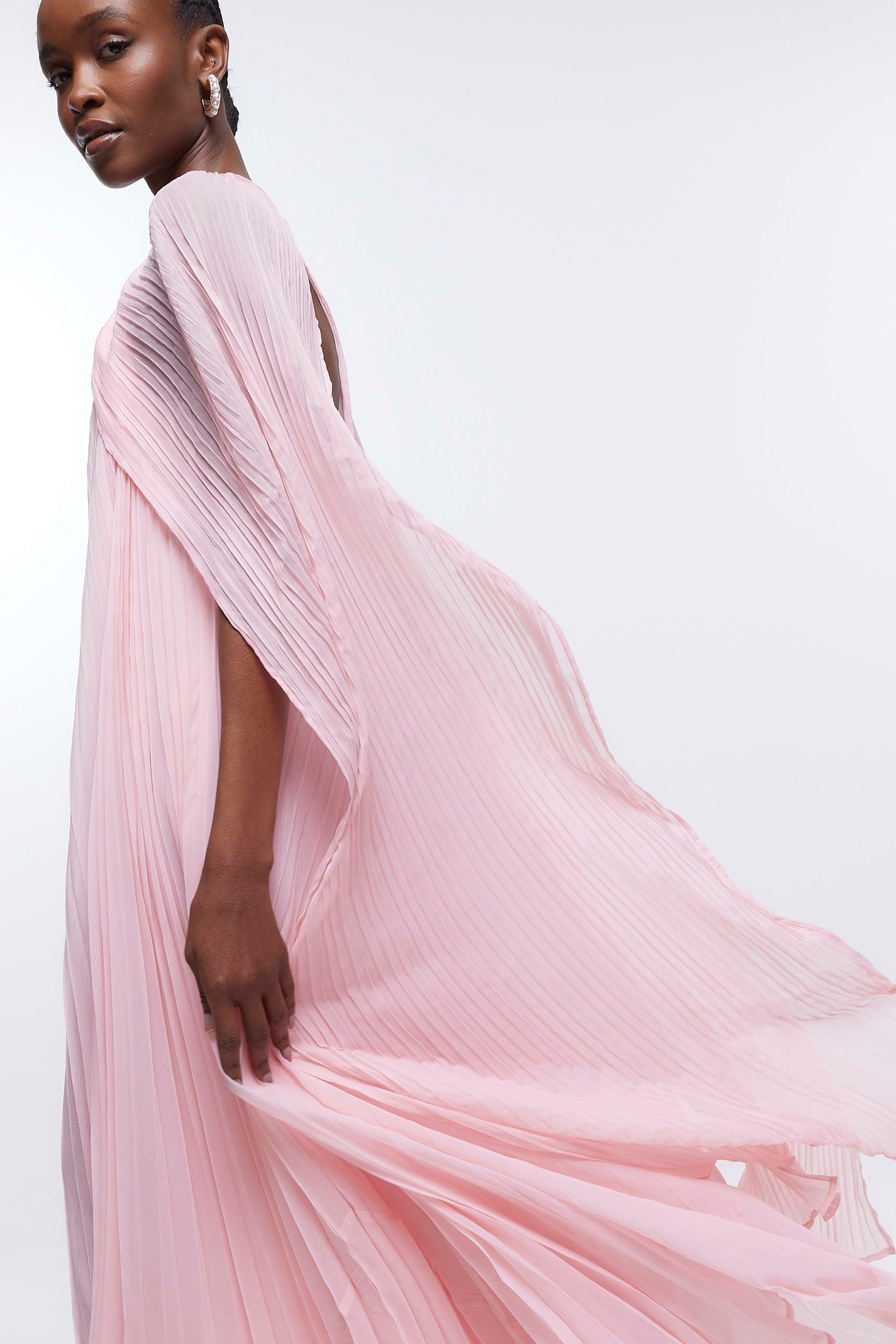 River island pink pleated dress top