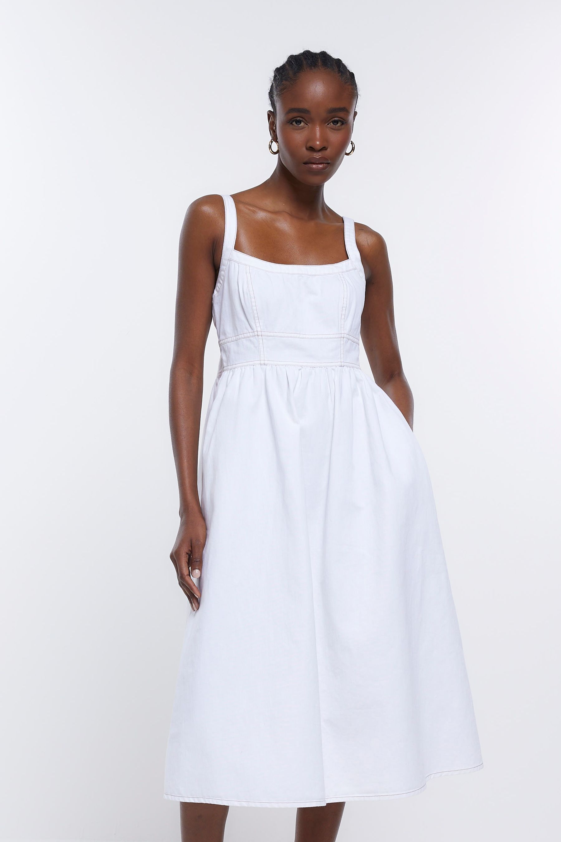 Buy River Island White Denim Dress from Next Luxembourg