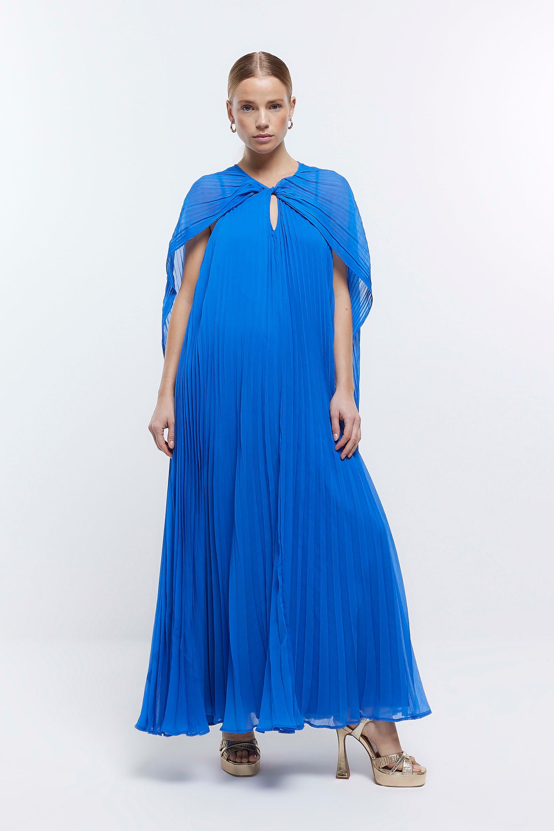 River island blue pleated skirt outlet