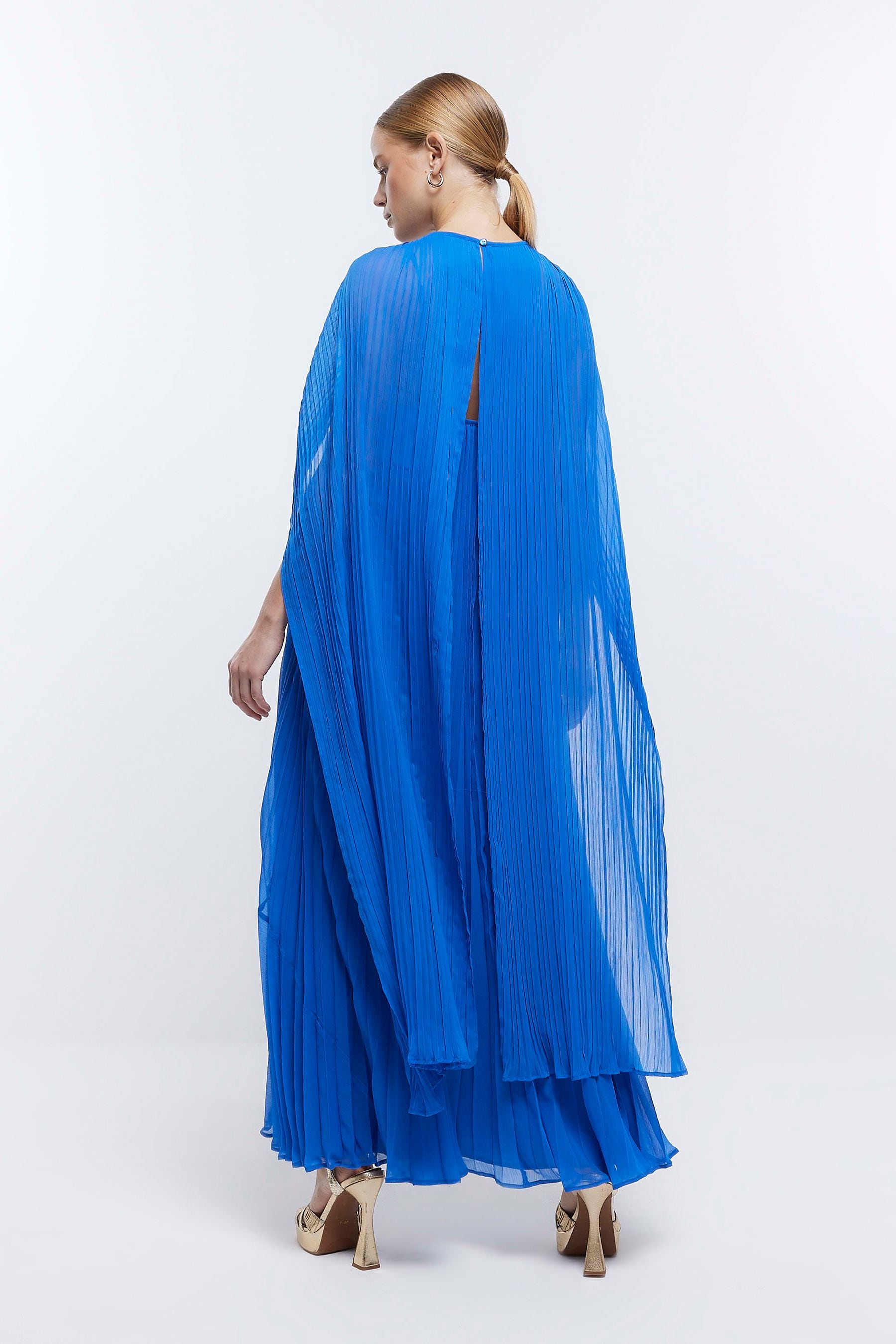 Buy River Island Blue Pleated Cape Maxi Dress from Next Luxembourg