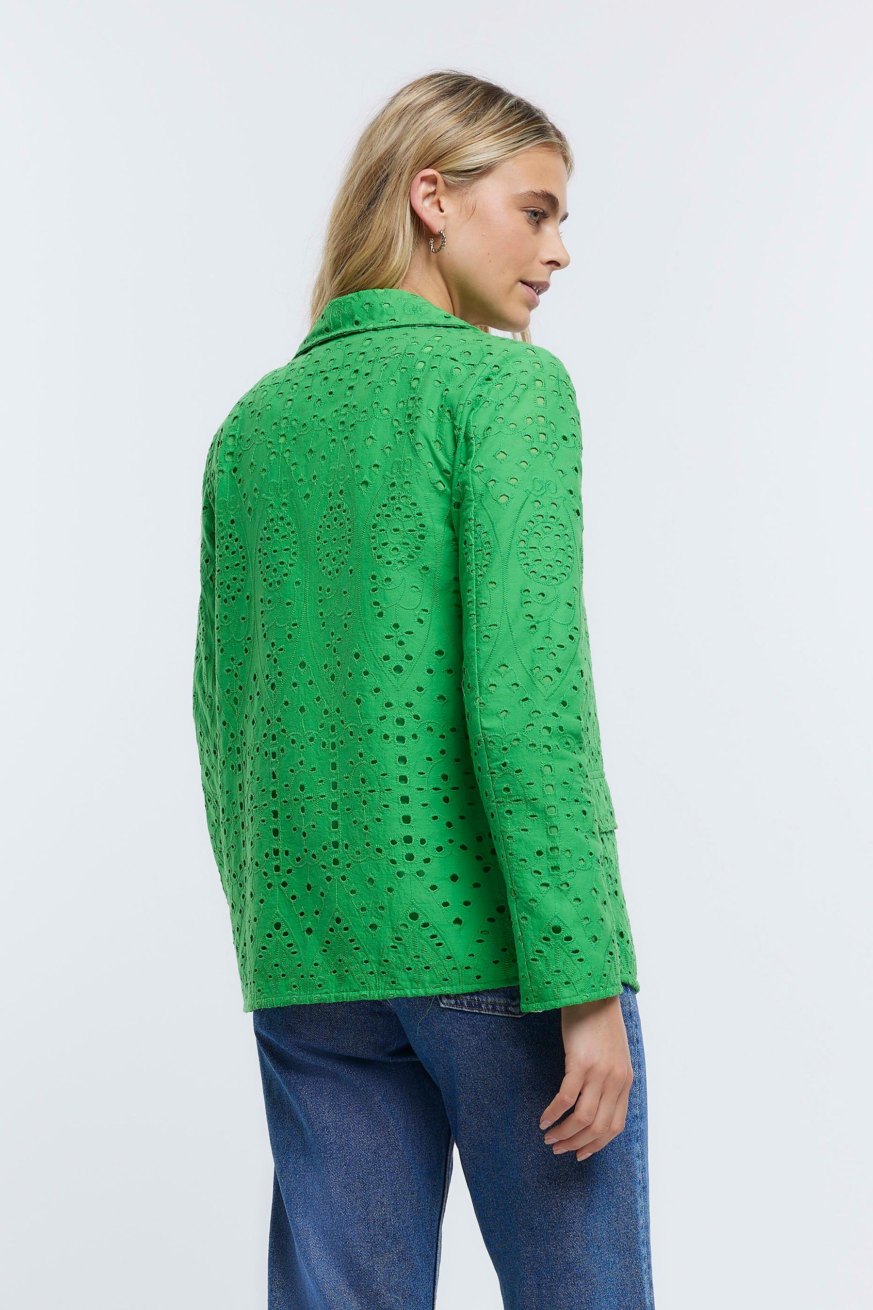 Buy River Island Green Lined Broderie Blazer from Next Luxembourg