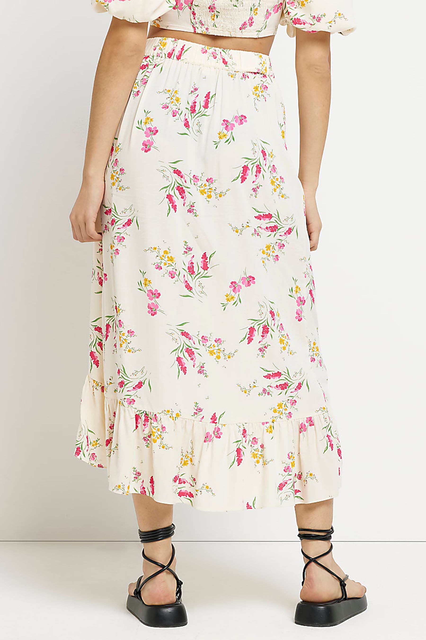 Buy River Island Yellow Floral Print Tie Waist Midi Skirt from Next Luxembourg