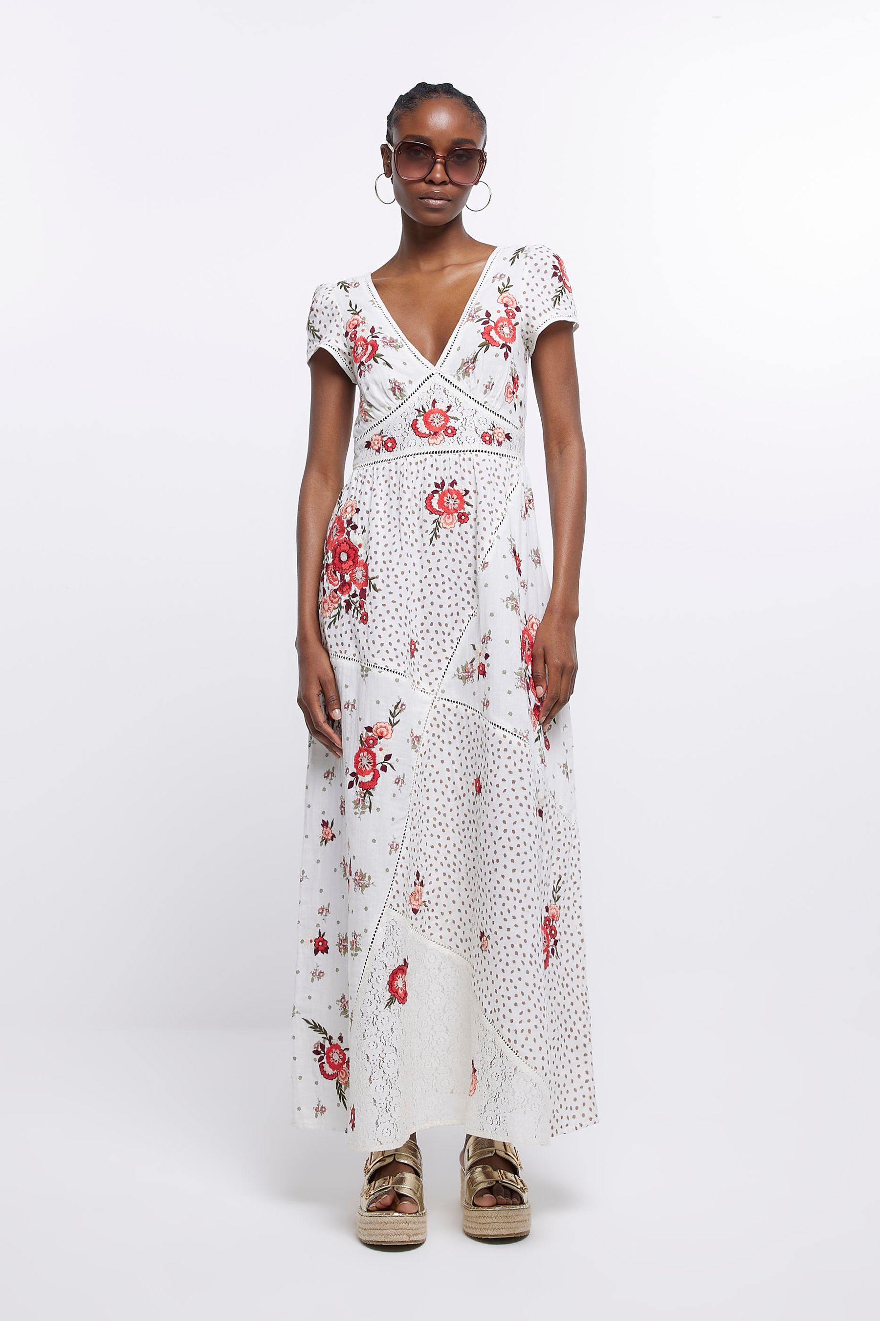 Buy River Island Cream Patchwork Embroidery Maxi Dress from Next Latvia