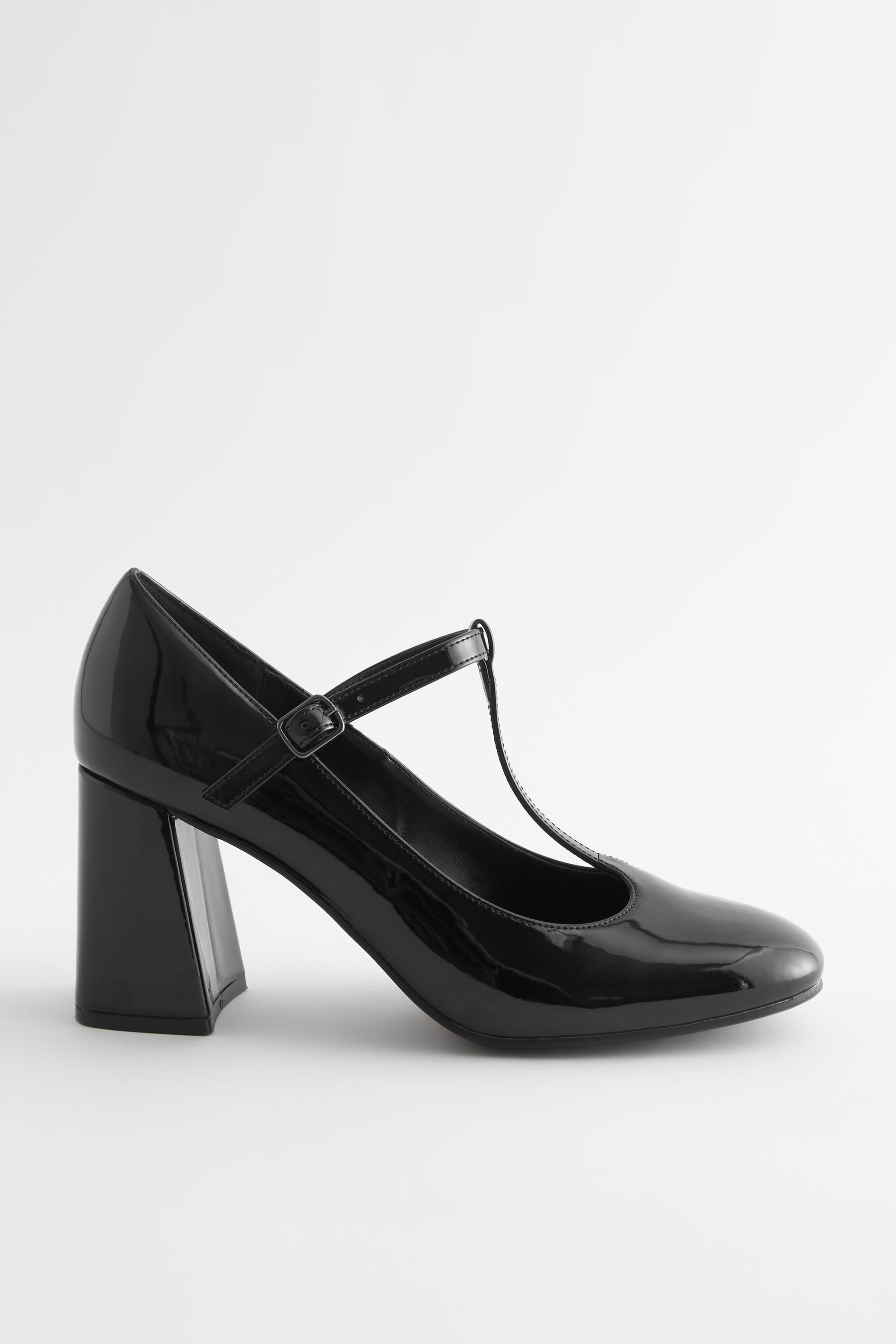 Black Forever Comfort T Bar Block Heel Shoes