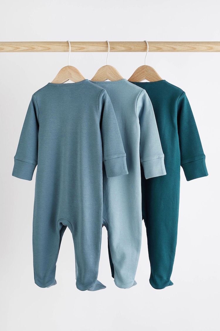 Petrol Blue 3 Pack Baby 100% Cotton Sleepsuits (0-2yrs) - Image 2 of 8