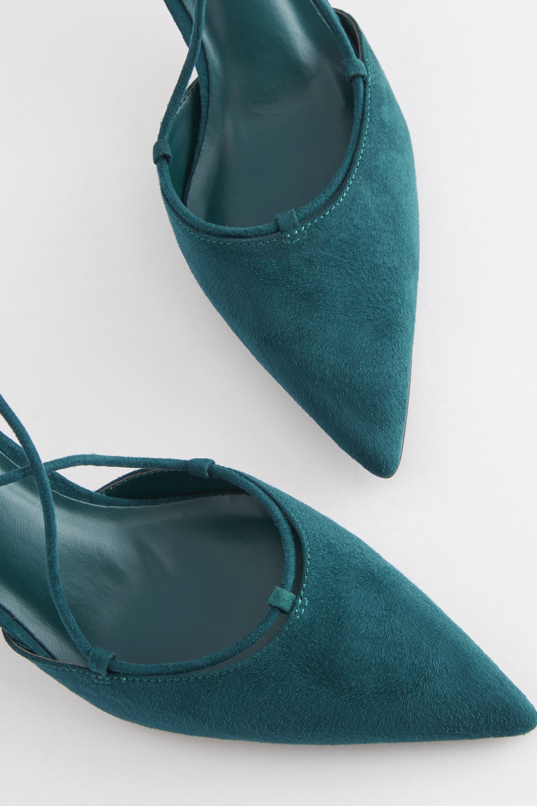 Teal Blue Forever Comfort Point Toe Wrap Heels