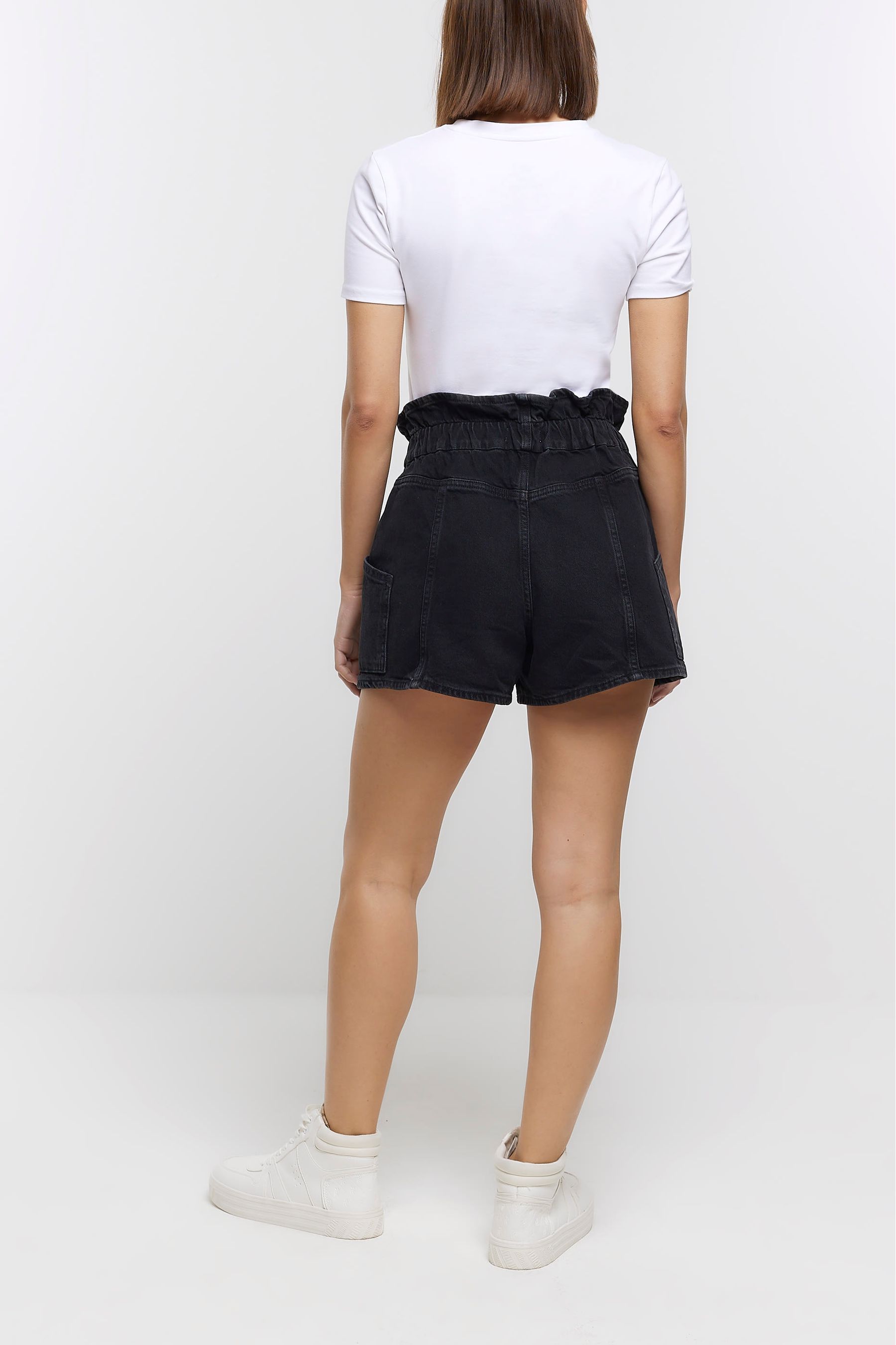 Buy River Island Black Seamed Paperbag Denim Shorts from Next Luxembourg