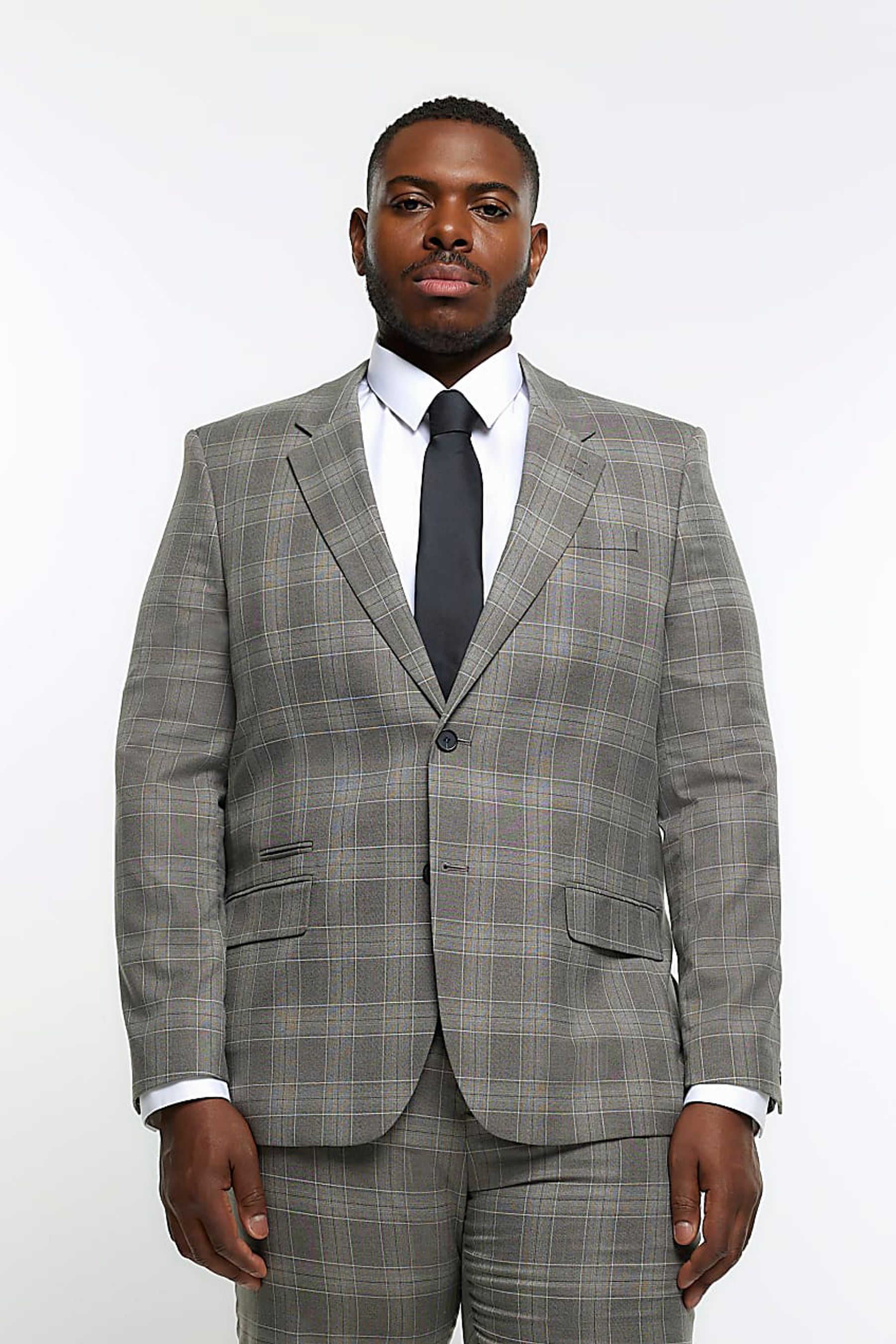 Buy River Island Grey Big Tall Notch Check Suit Jacket from Next Luxembourg