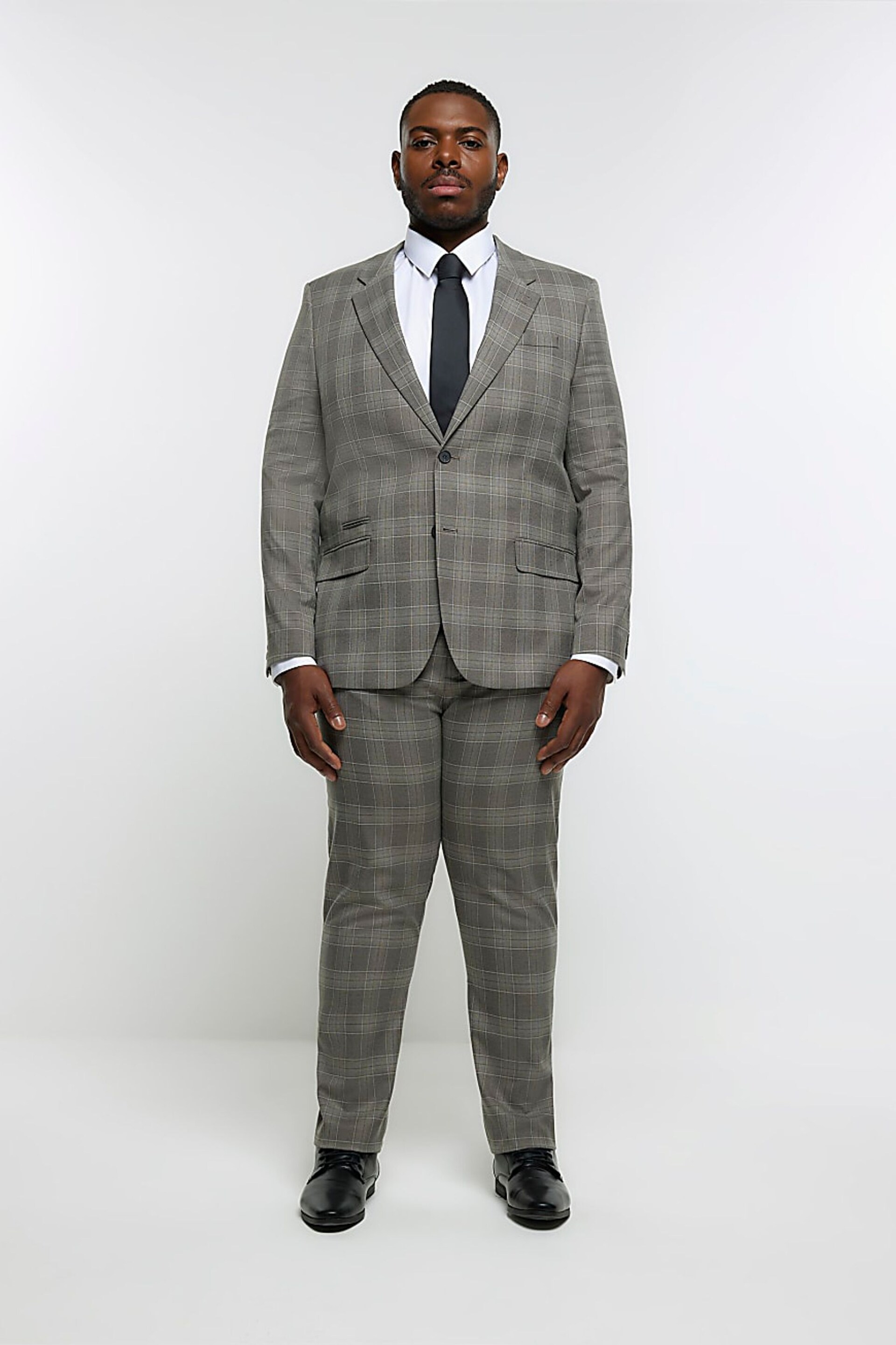 River Island Grey Big & Tall Notch Check Suit: Jacket - Image 3 of 6
