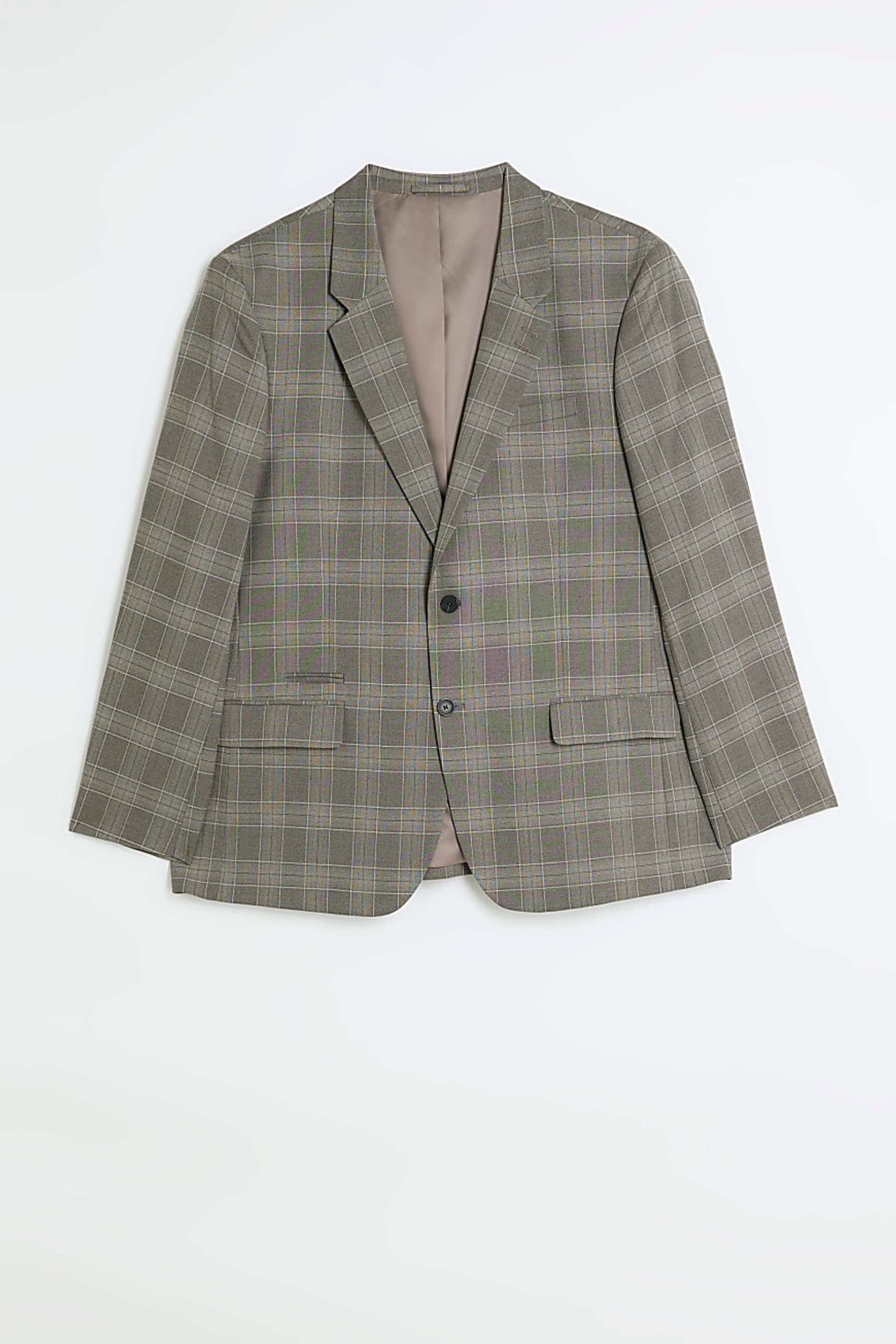 River Island Grey Big & Tall Notch Check Suit: Jacket - Image 5 of 6