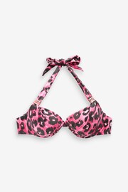 Pink Leopard Padded Shaping Wired Halter Bikini Top - Image 4 of 5