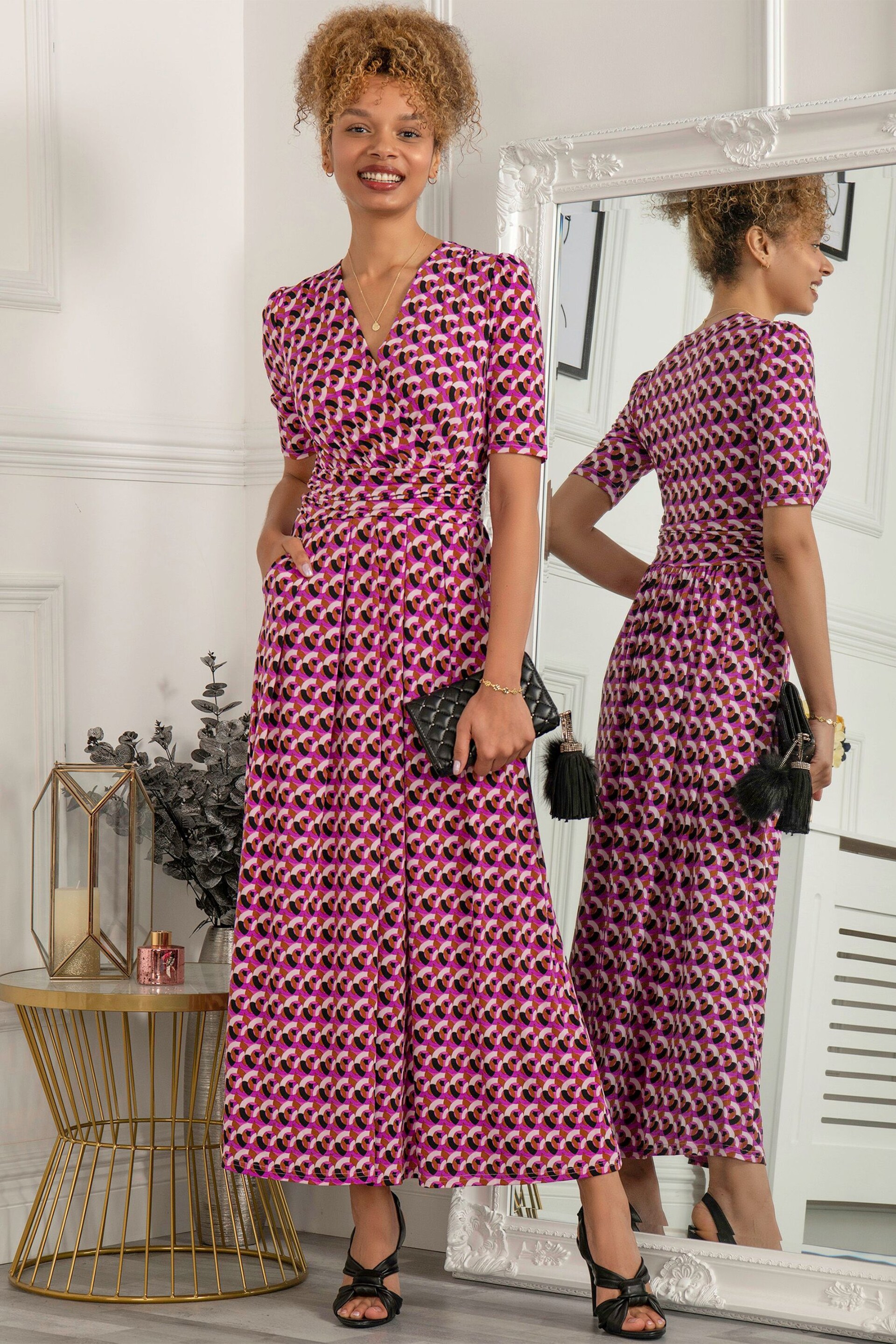 Jolie Moi Pink Georgia Geometric Jersey Maxi Dress - Image 1 of 5