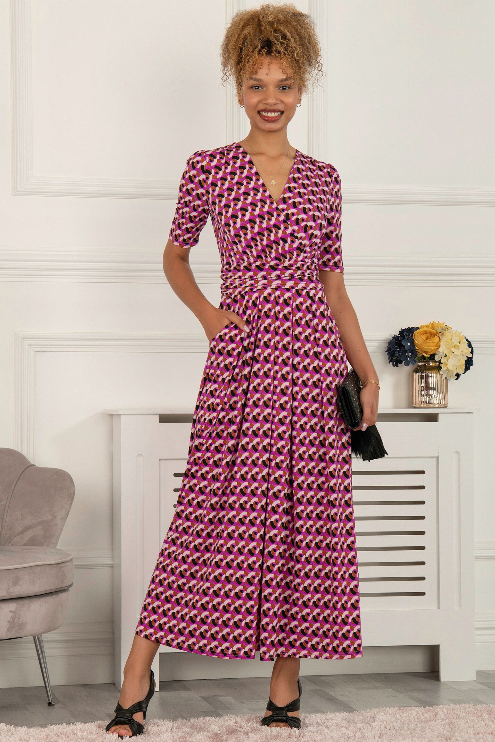 Jolie Moi Pink Georgia Geometric Jersey Maxi Dress - Image 3 of 5