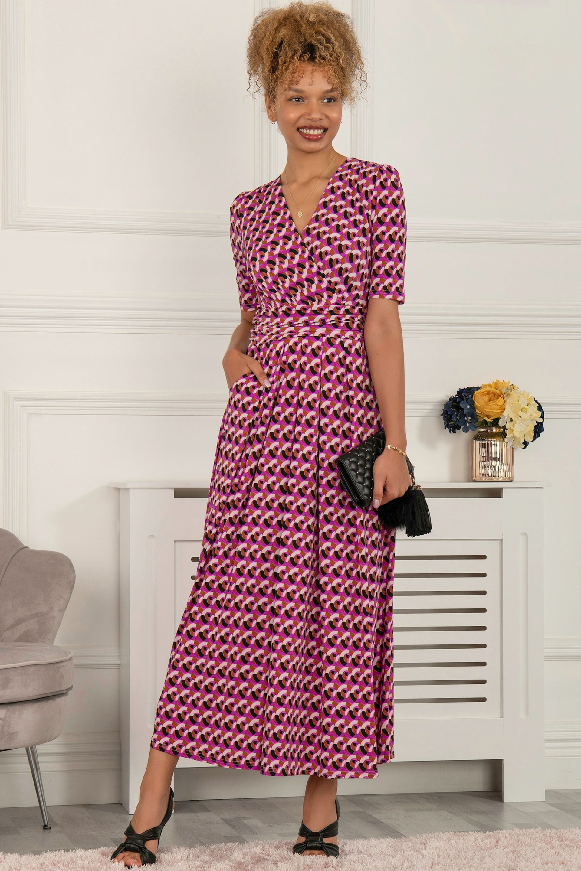 Jolie Moi Pink Georgia Geometric Jersey Maxi Dress - Image 4 of 5